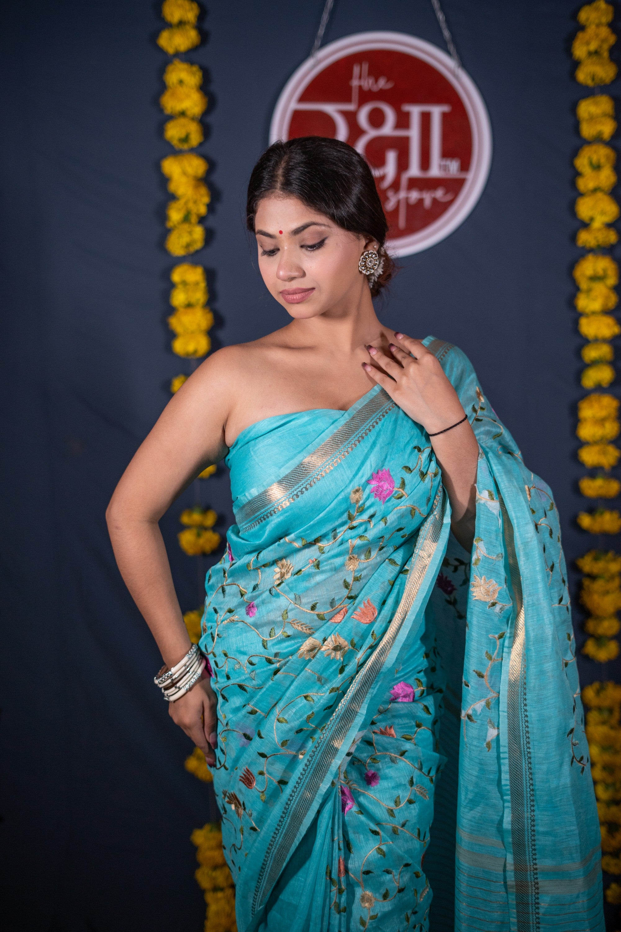 Sampanna- Blue Silk Linen Saree
