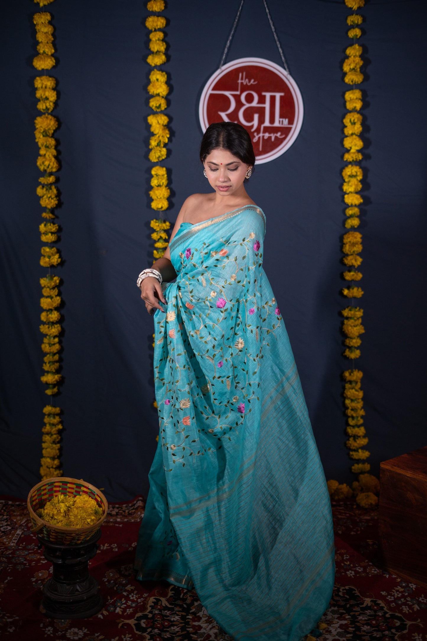 Sampanna- Blue Silk Linen Saree