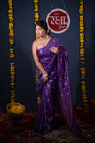Madhulika- Purple Floral Silk Linen Saree