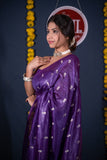 Madhulika- Purple Floral Silk Linen Saree