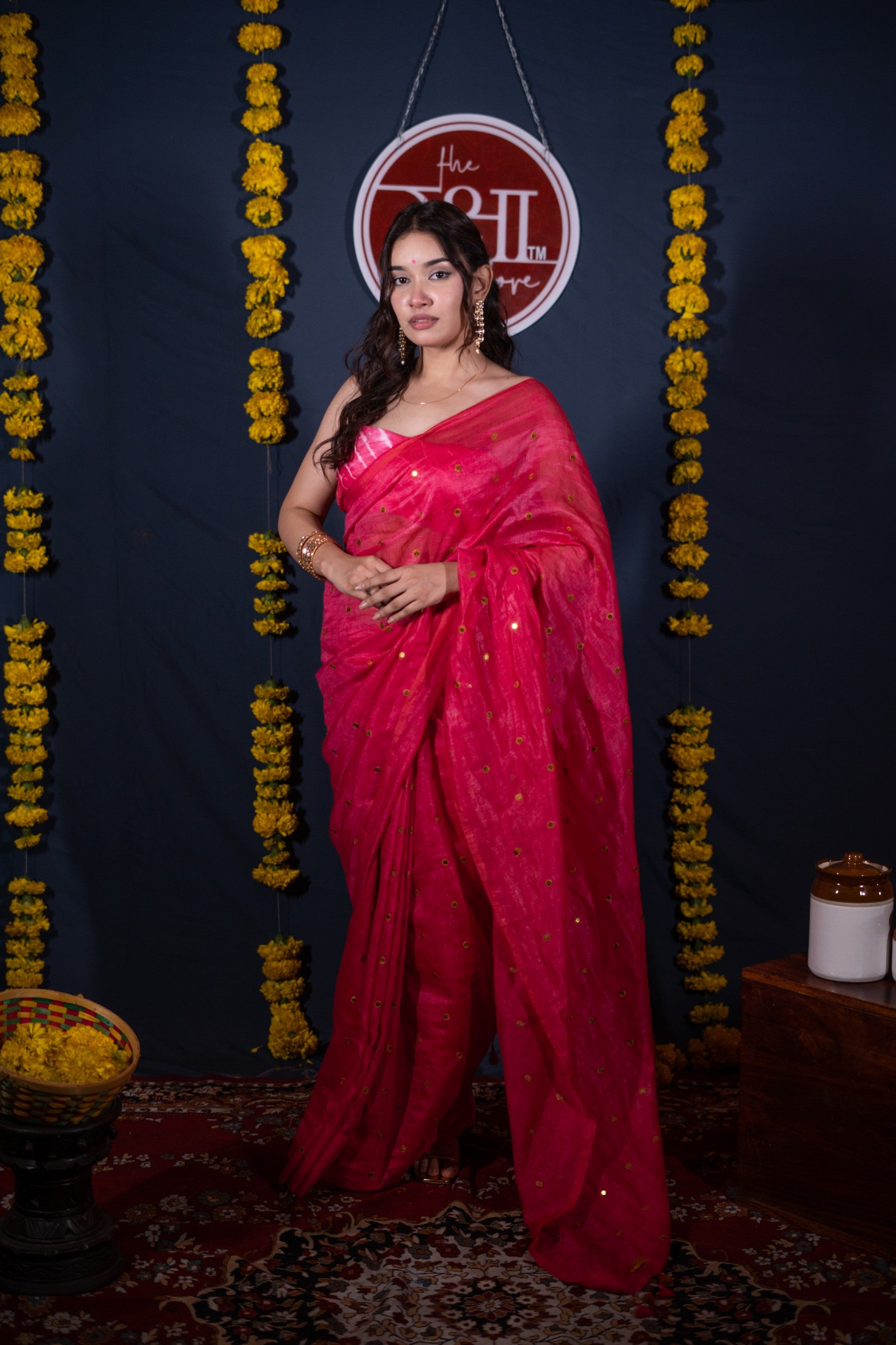 Anandita- Pink Tikli Work Saree