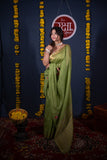 Kalyani- Green Floral Silk Linen Saree
