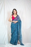 Blue Flower- Floral Indigo Kota Doria Saree