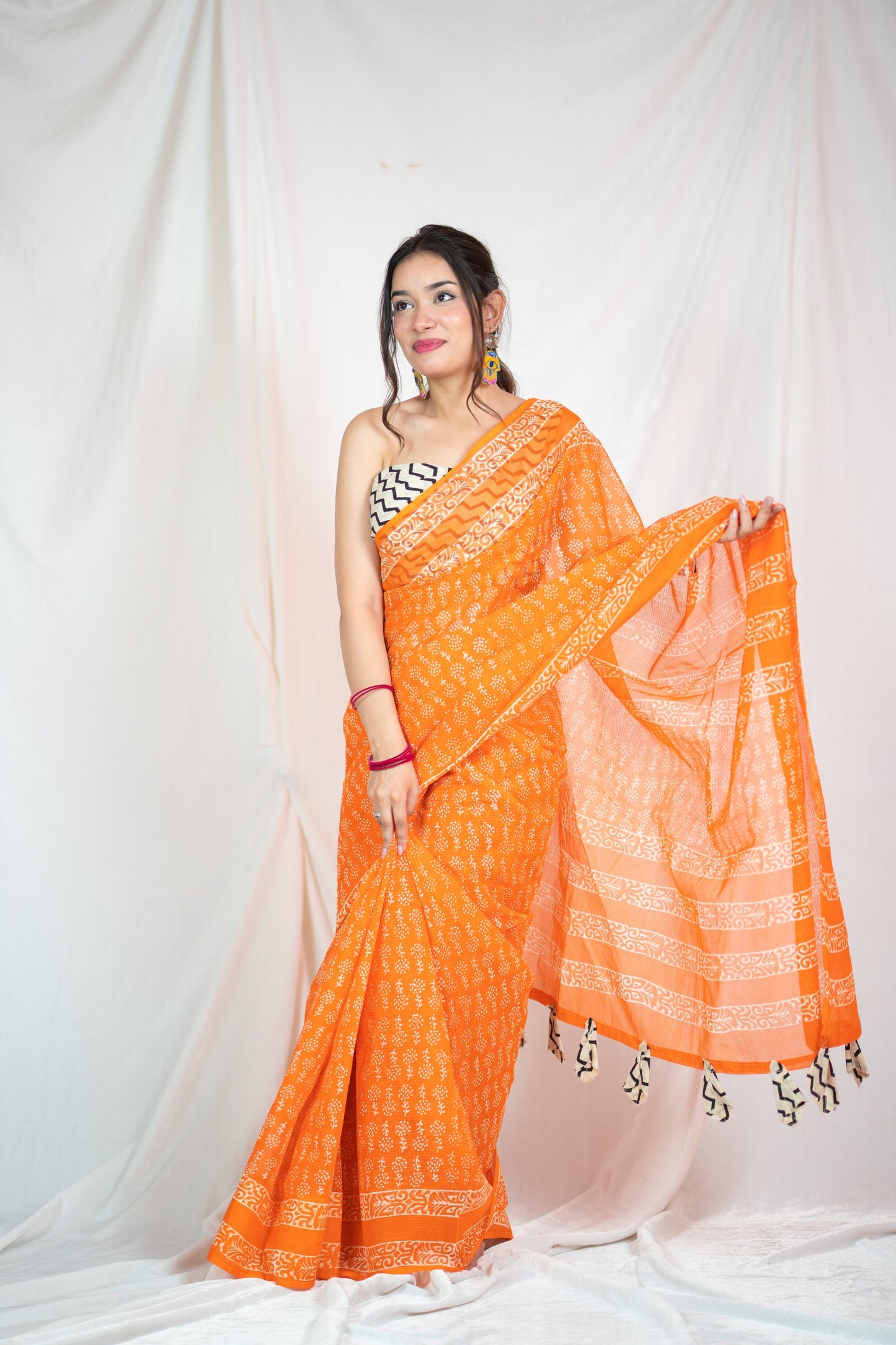 Sunset Splendor - Kota Doria Saree