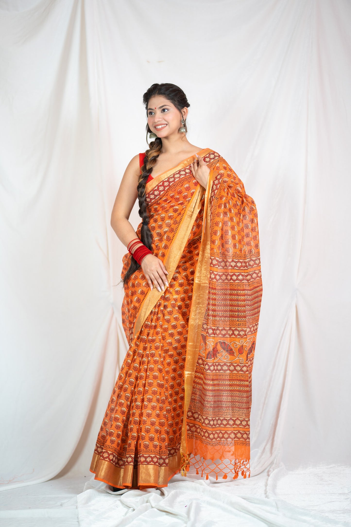 Indian Summer- Orange Kota Doria saree