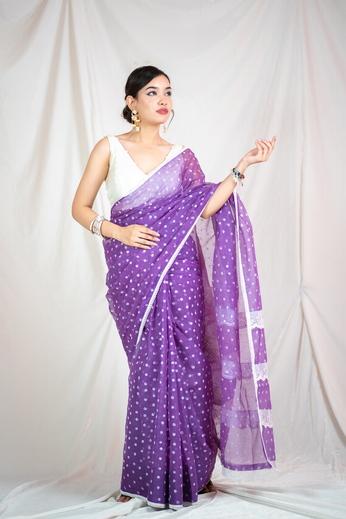 Bindu Re Bindu Purple Kota Doria Saree