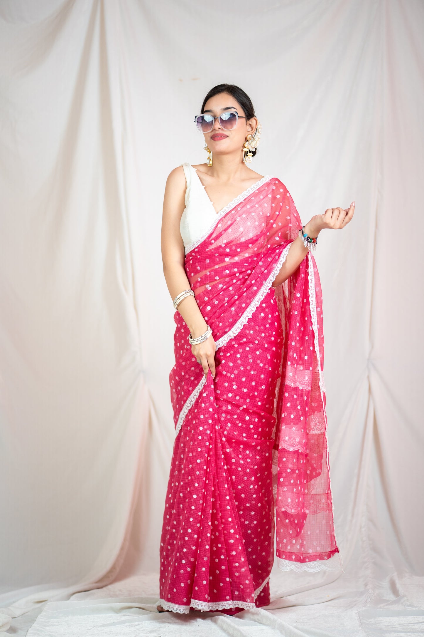 Bindu Re Bindu - Pink Kota Doria saree