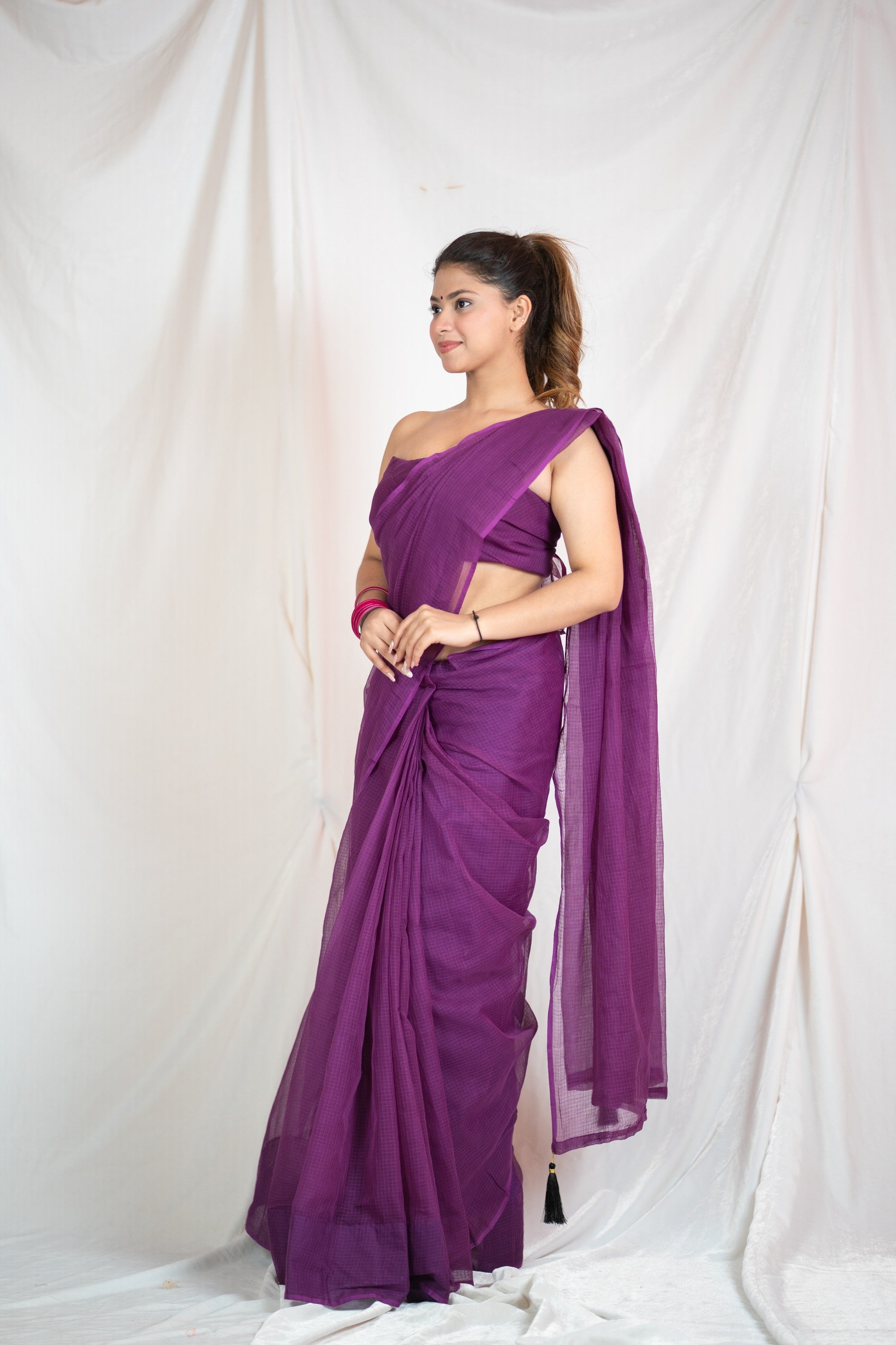 Regal Plum- Kota Doria Saree
