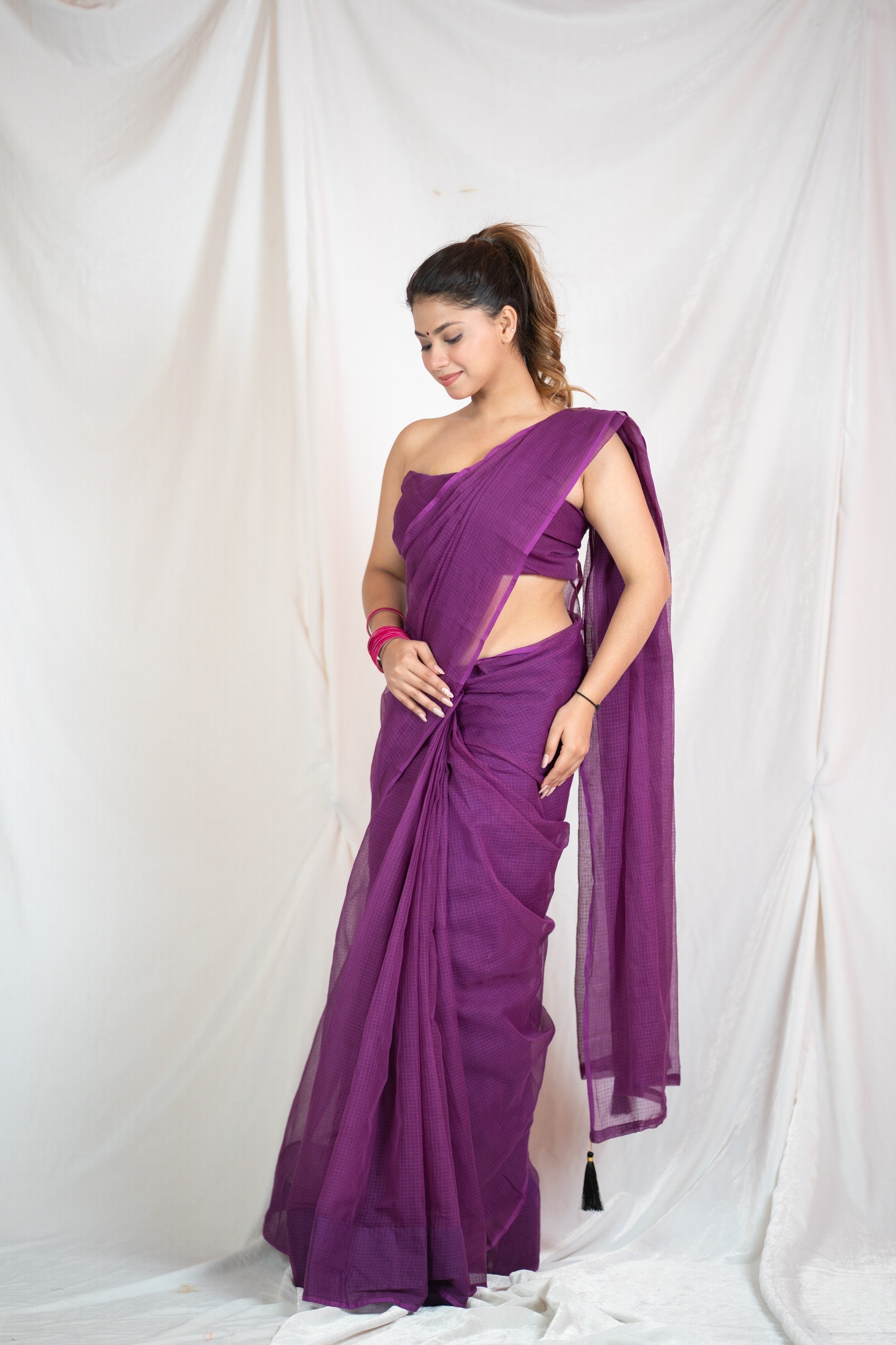 Regal Plum- Kota Doria Saree