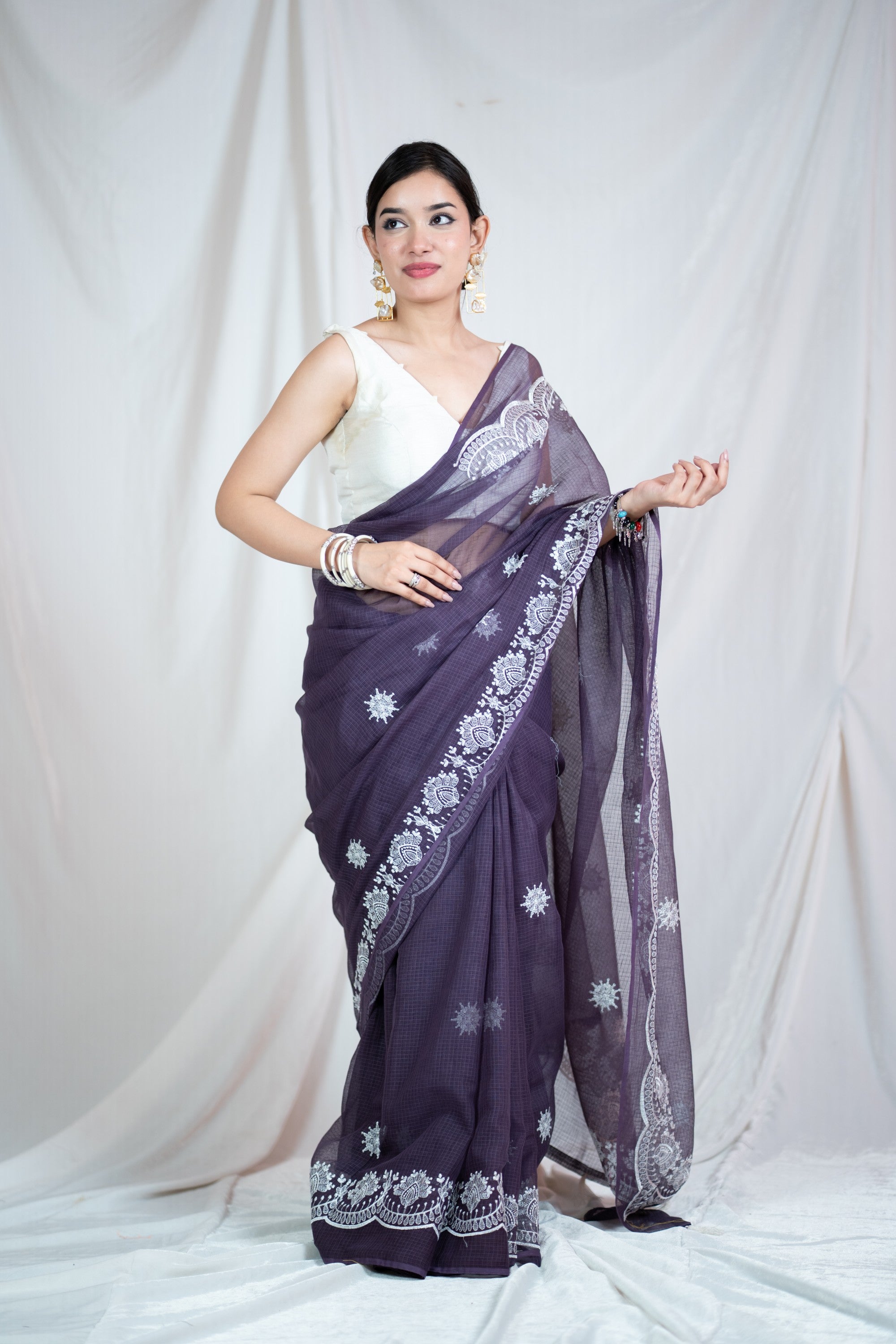 Lavender Lullaby- Kota Doria Saree