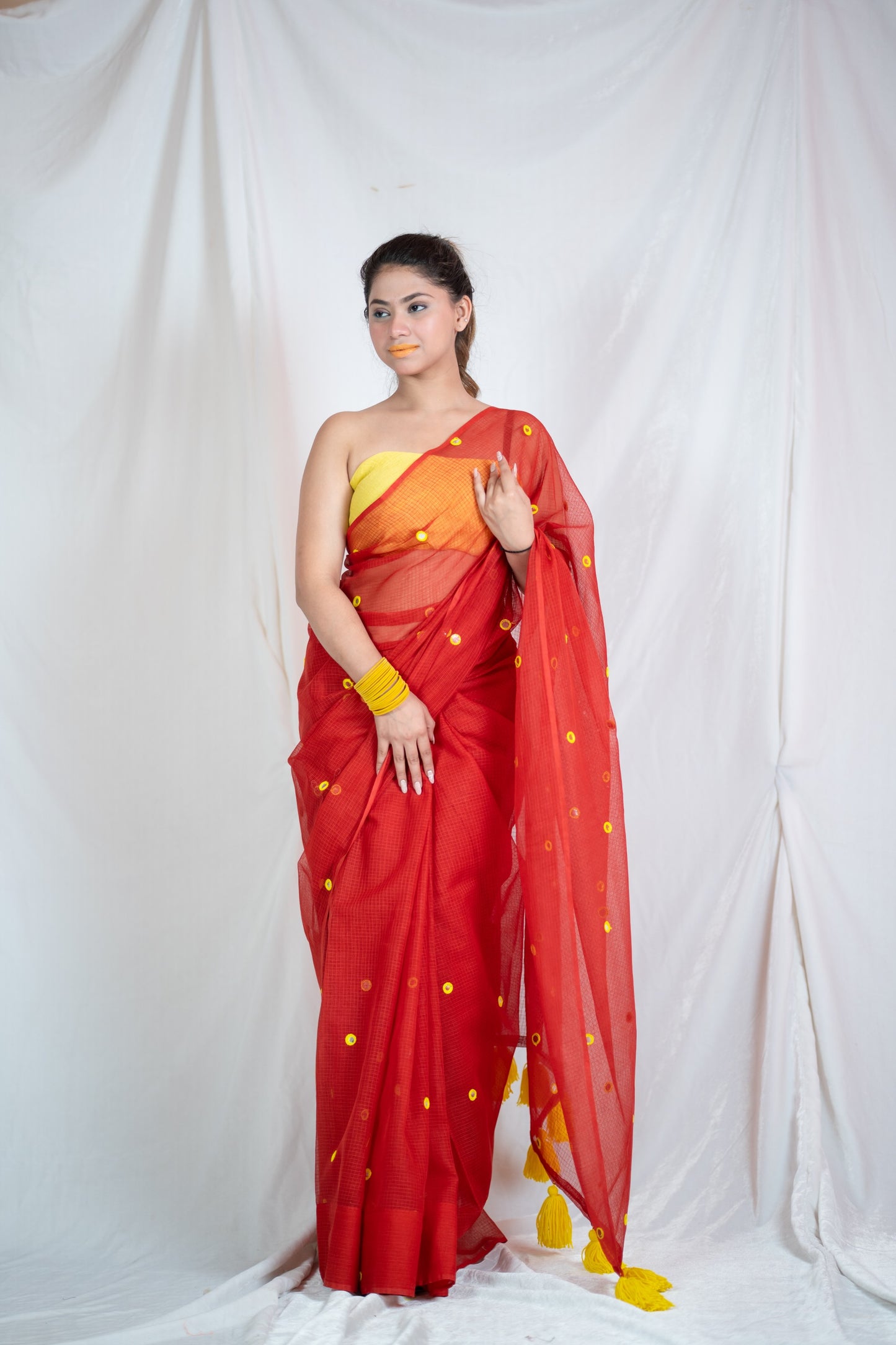 Ruby Radiance - Red Kota Doria Saree