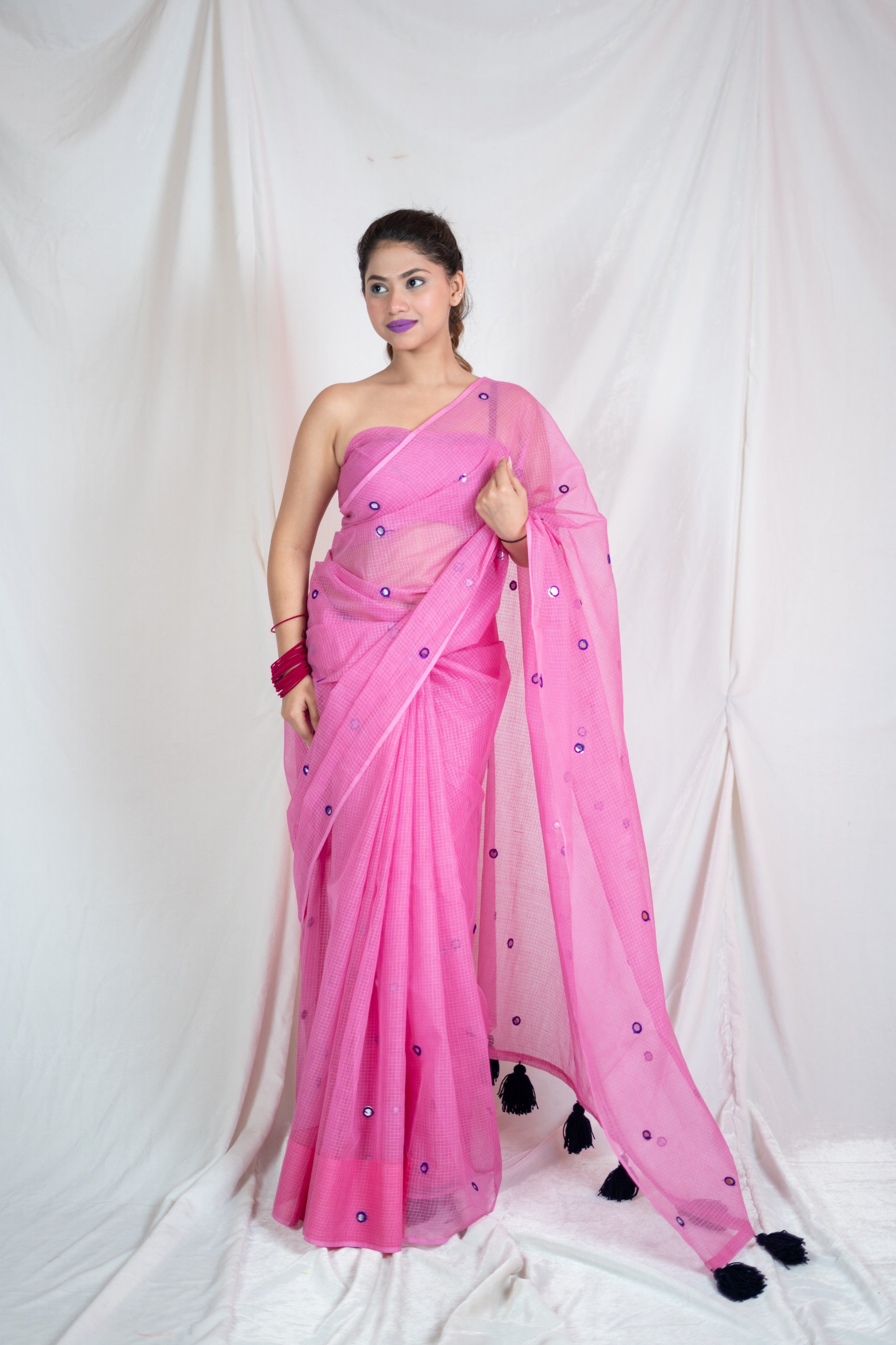 Pink Sparkle - Kota Doria Saree