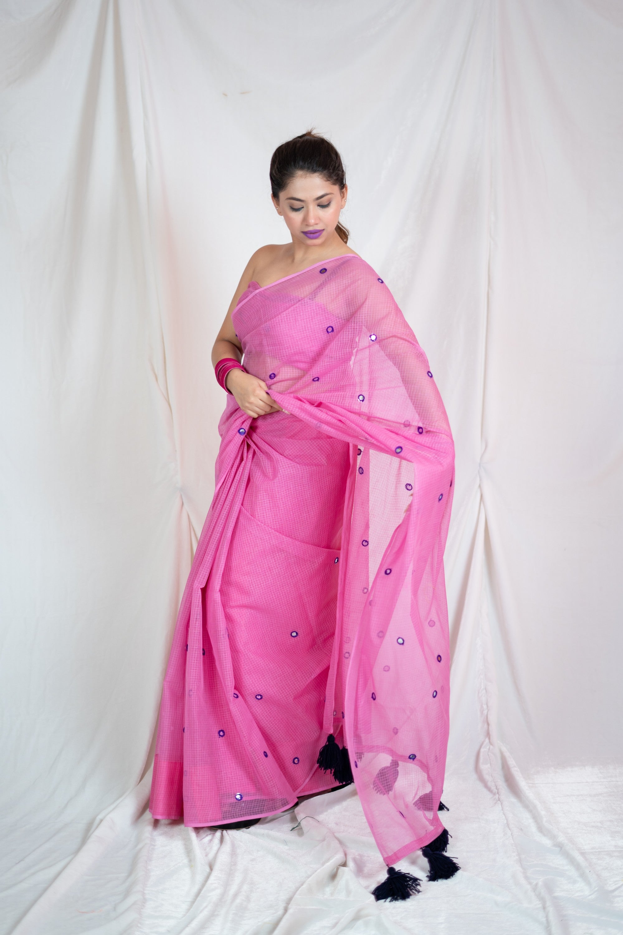 Pink Sparkle - Kota Doria Saree