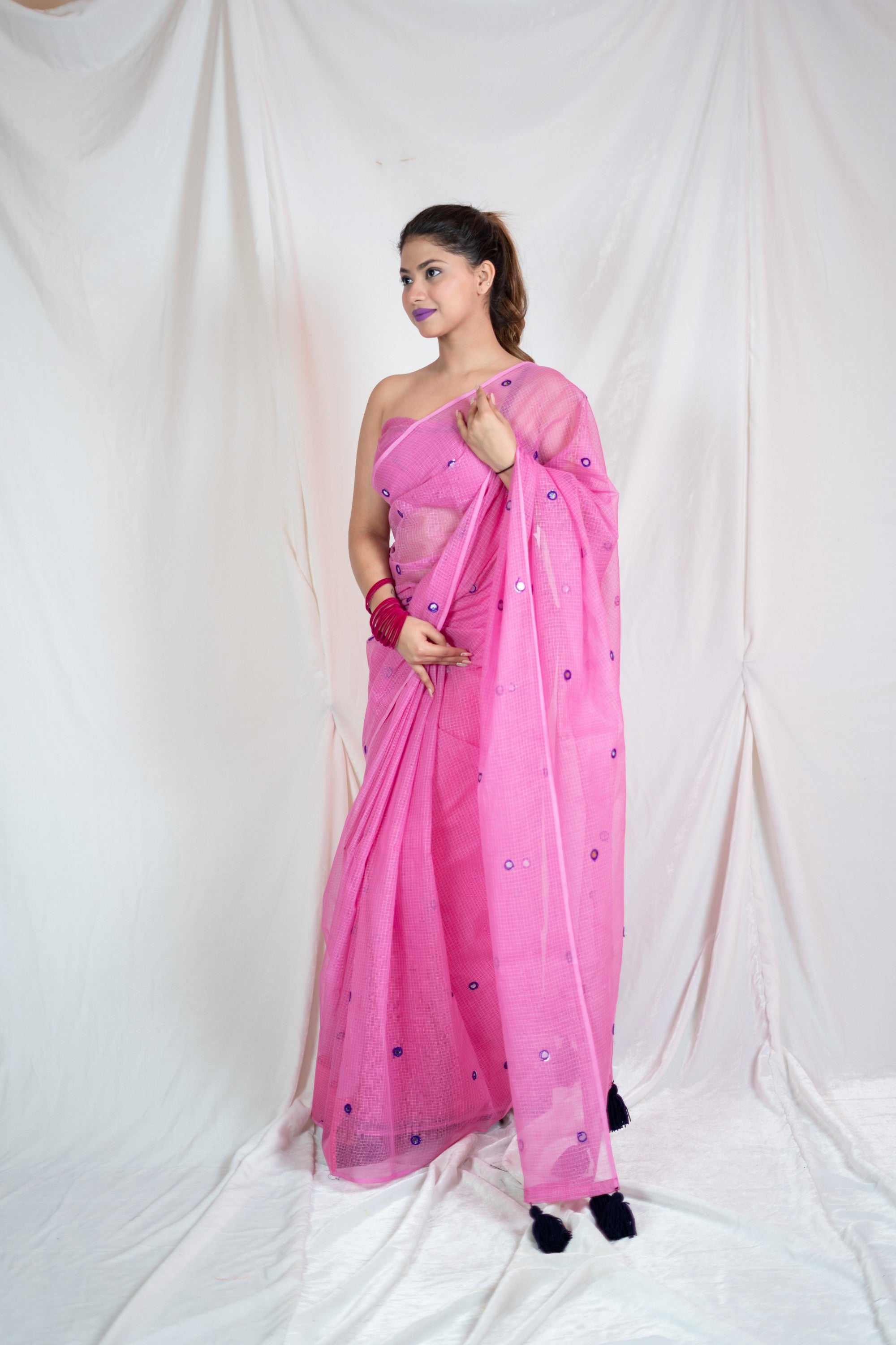 Pink Sparkle - Kota Doria Saree