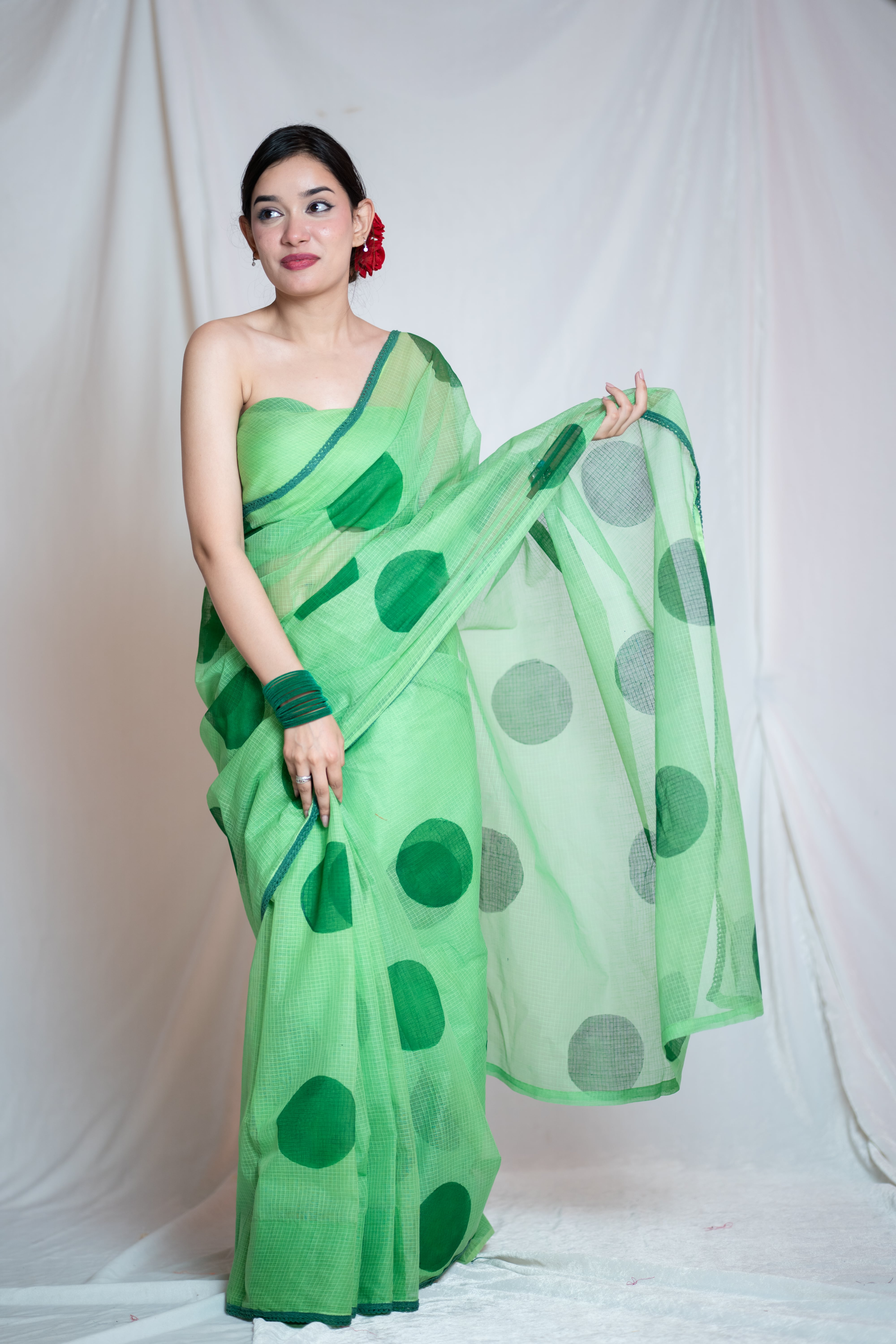 Mathe Ri Bindu - Green Kota Doria Saree