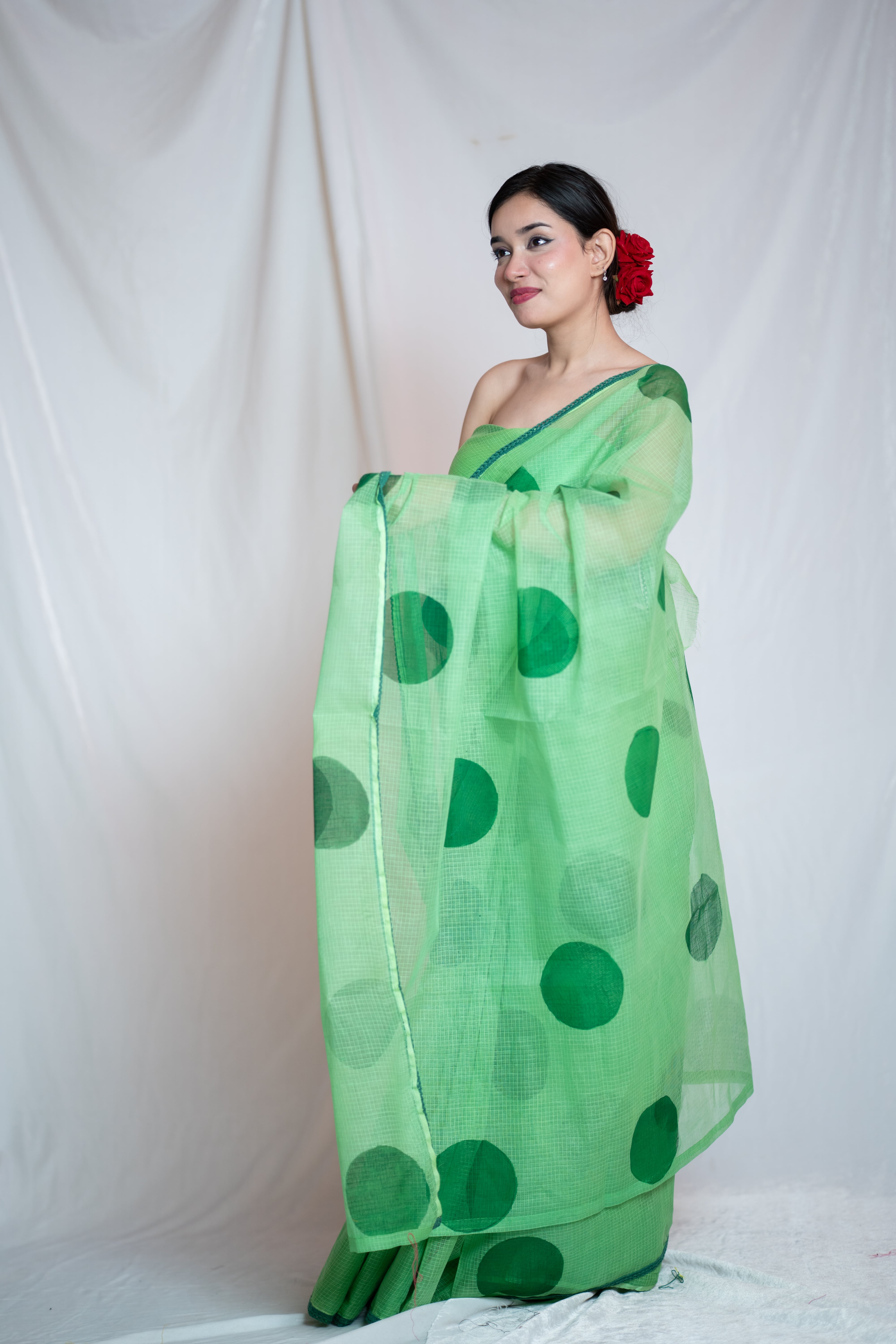 Mathe Ri Bindu - Green Kota Doria Saree