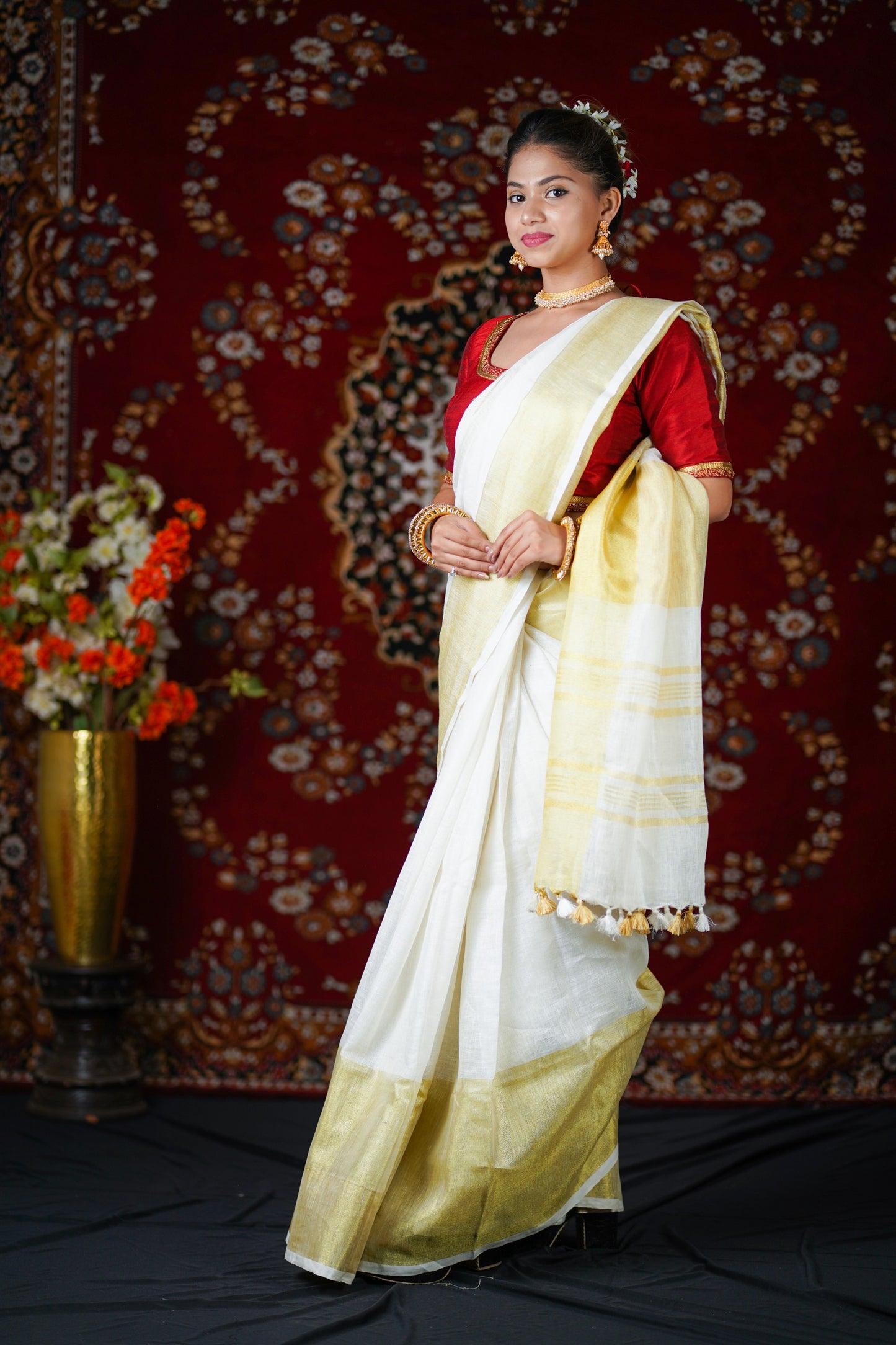 White Gold - White Linen Saree