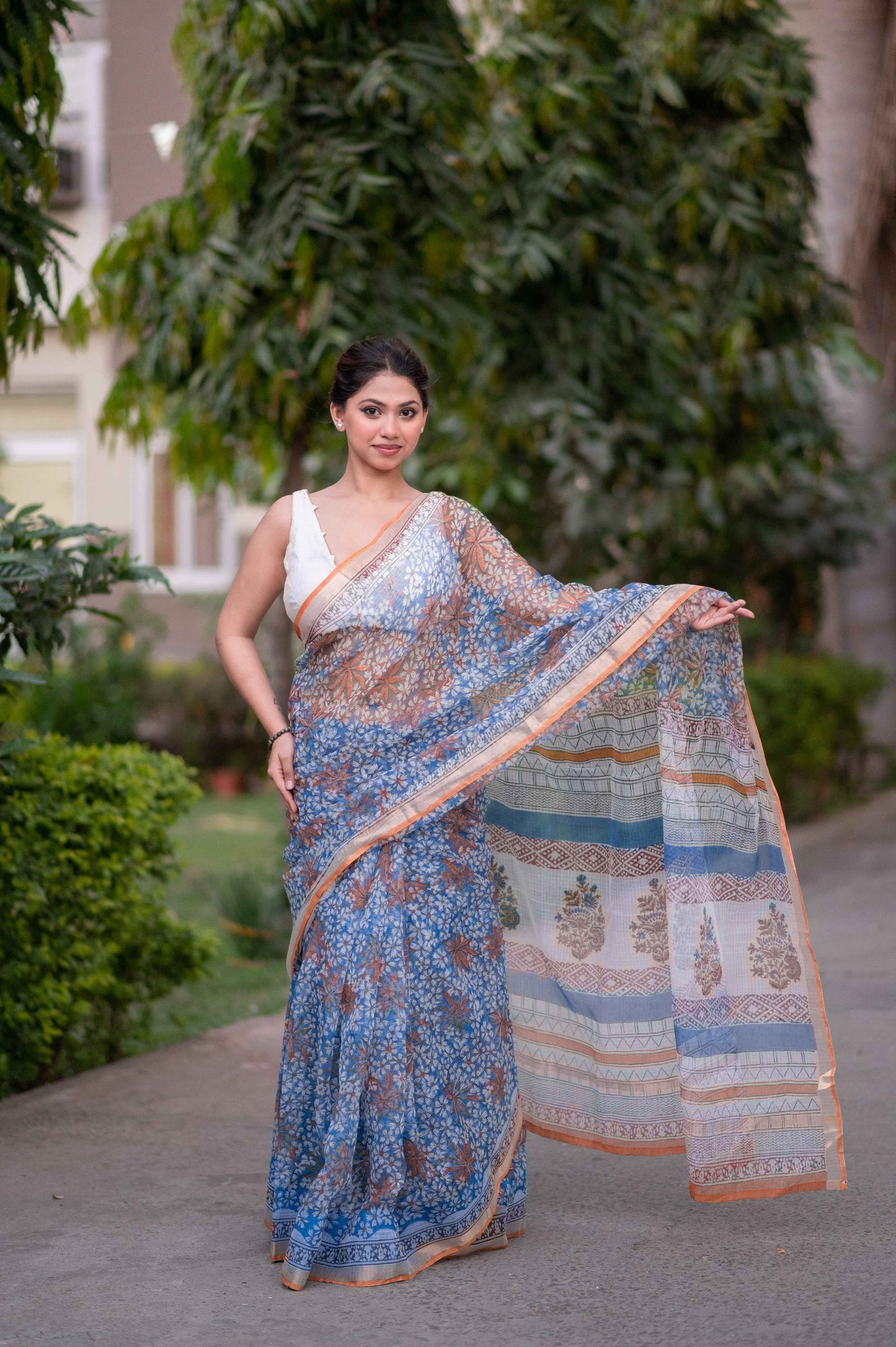 Blue Bells- Blue Block Printed Saree