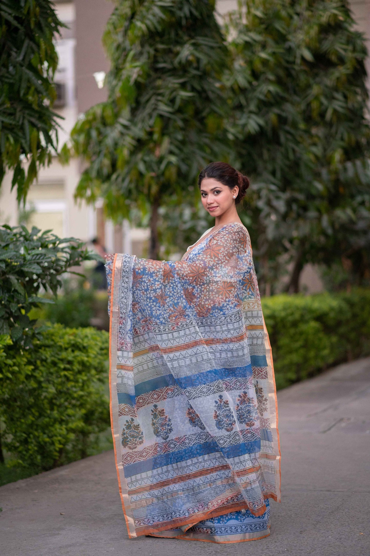 Blue Bells- Blue Block Printed Saree