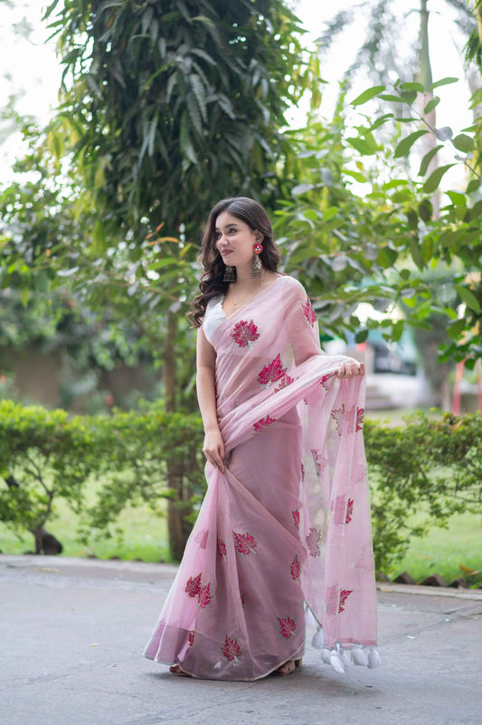 Blush Vein- Pink Kota Doria Saree
