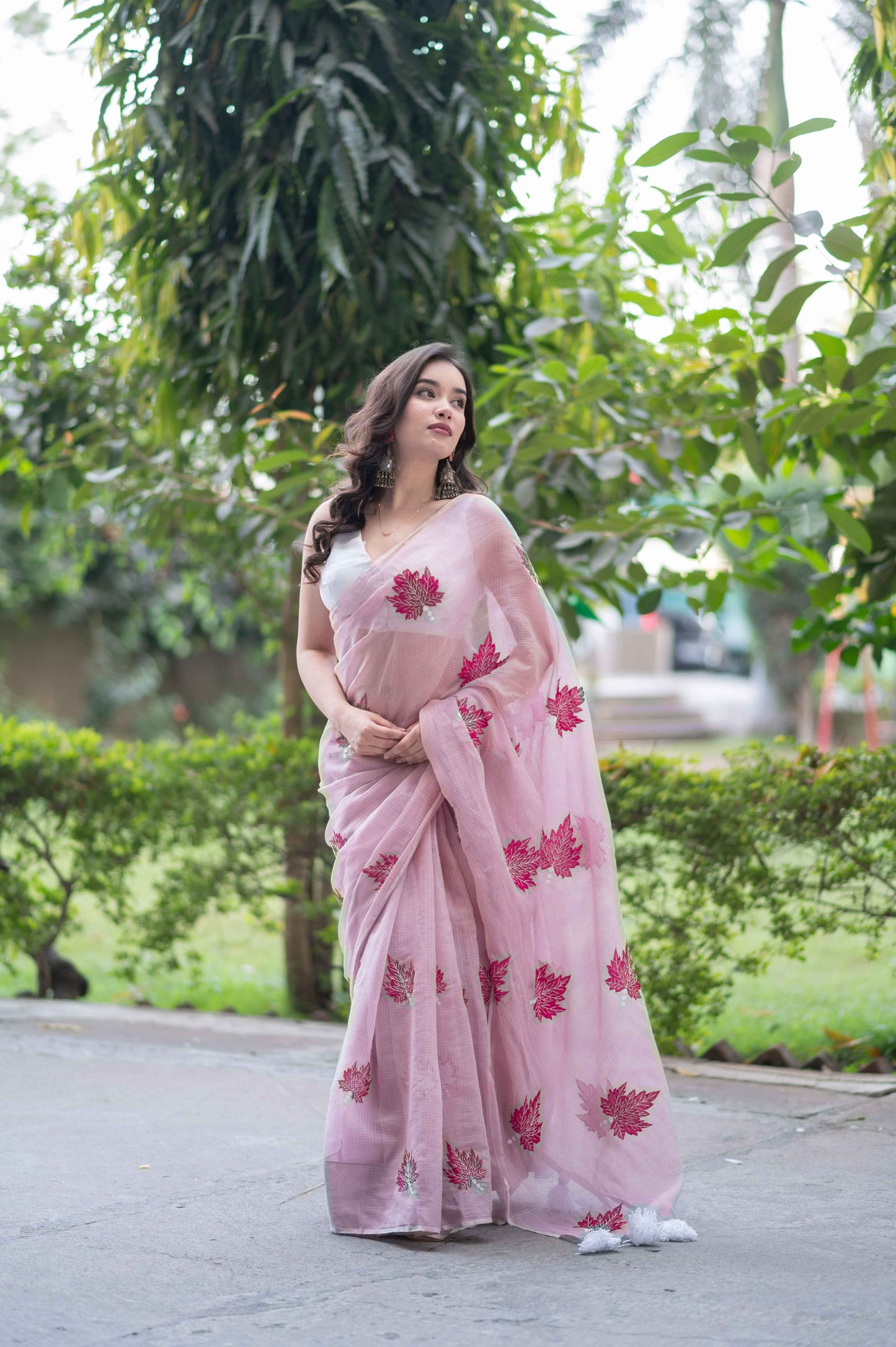 Blush Vein- Pink Kota Doria Saree