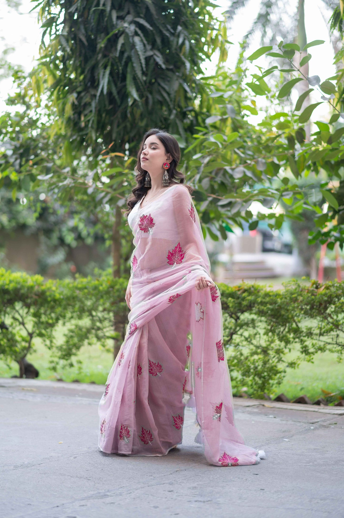 Blush Vein- Pink Kota Doria Saree