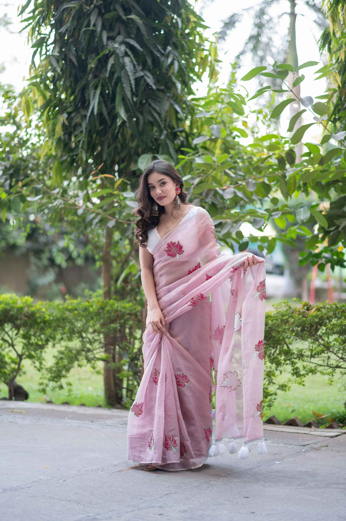 Blush Vein- Pink Kota Doria Saree