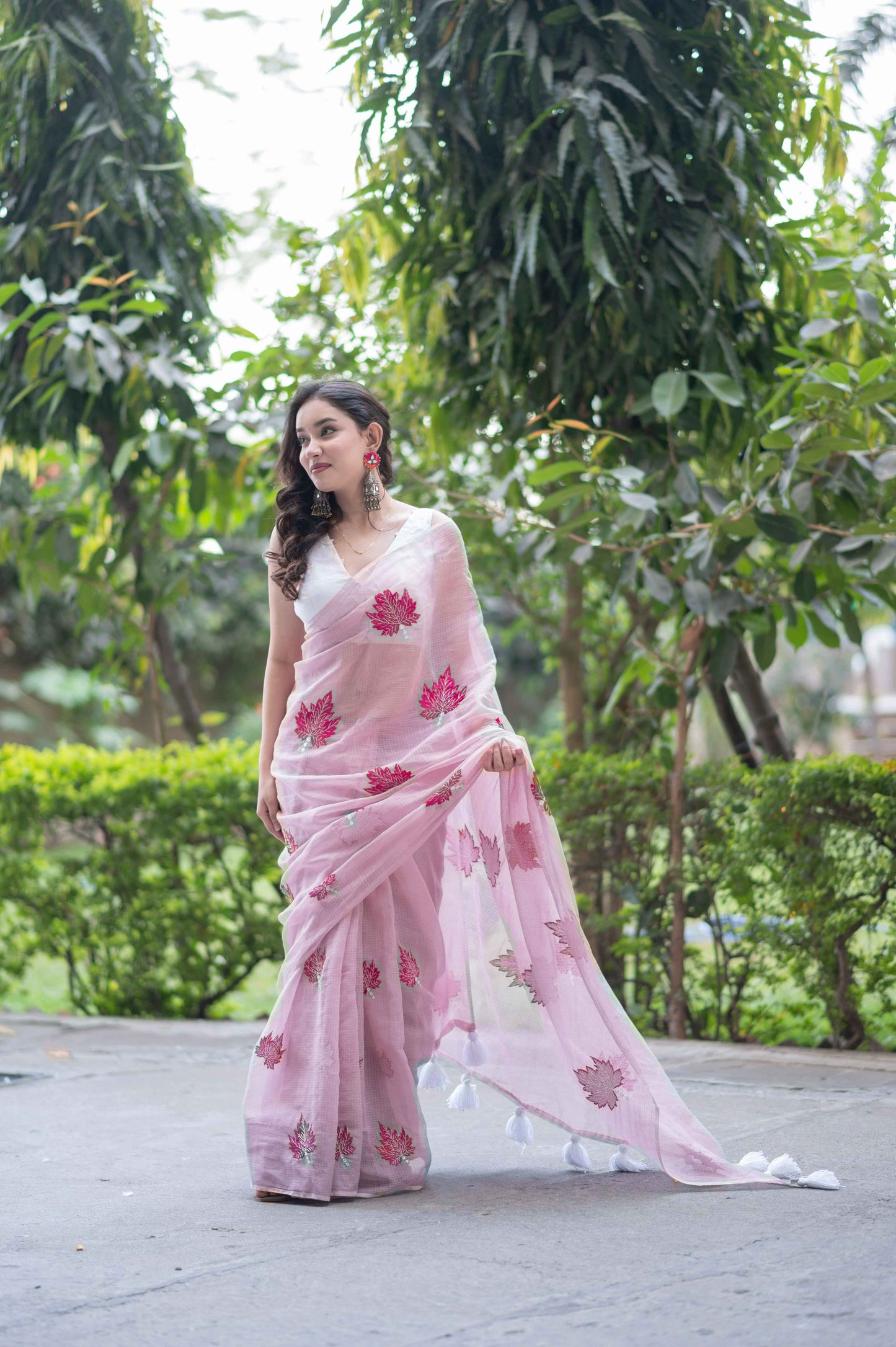 Blush Vein- Pink Kota Doria Saree