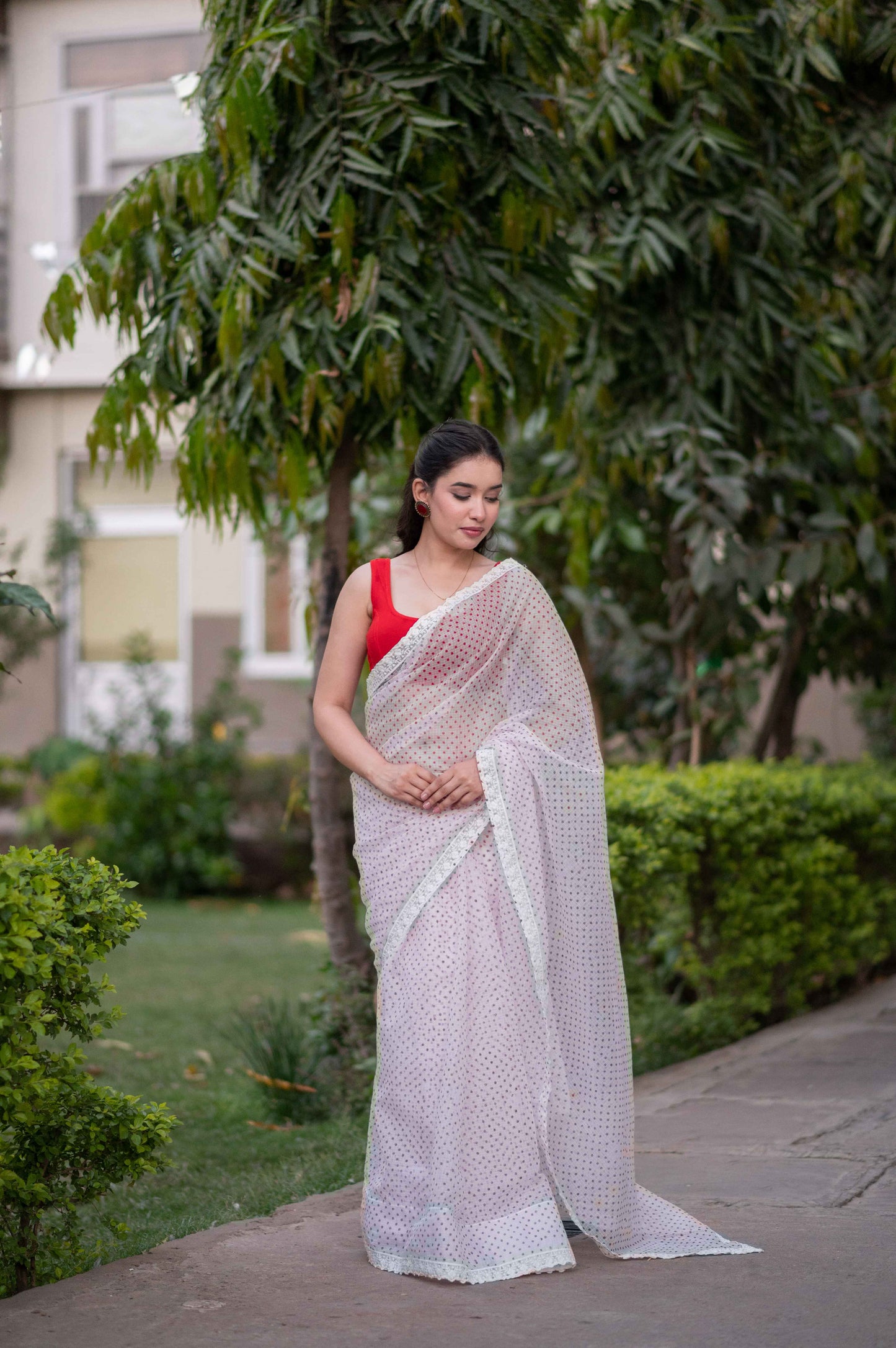 Blush - White Kota Doria Saree