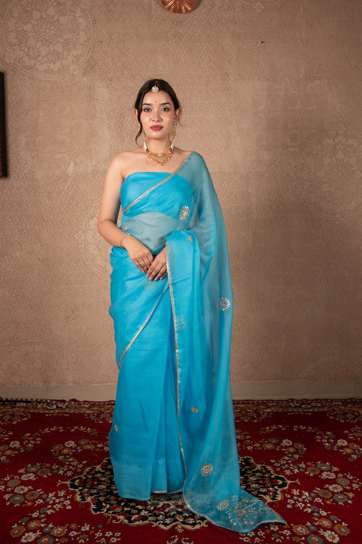 Bhavyata- Sky Blue Gota Jaal Saree