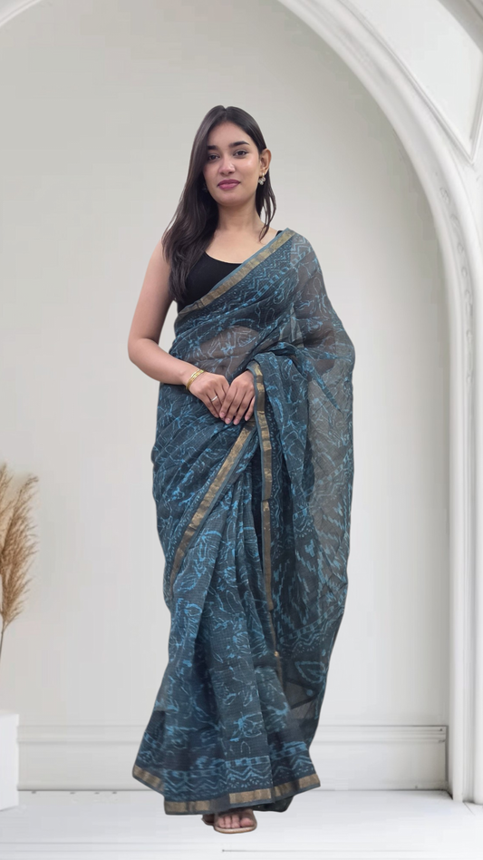 Blue Willow- Blue Kota Doria Saree