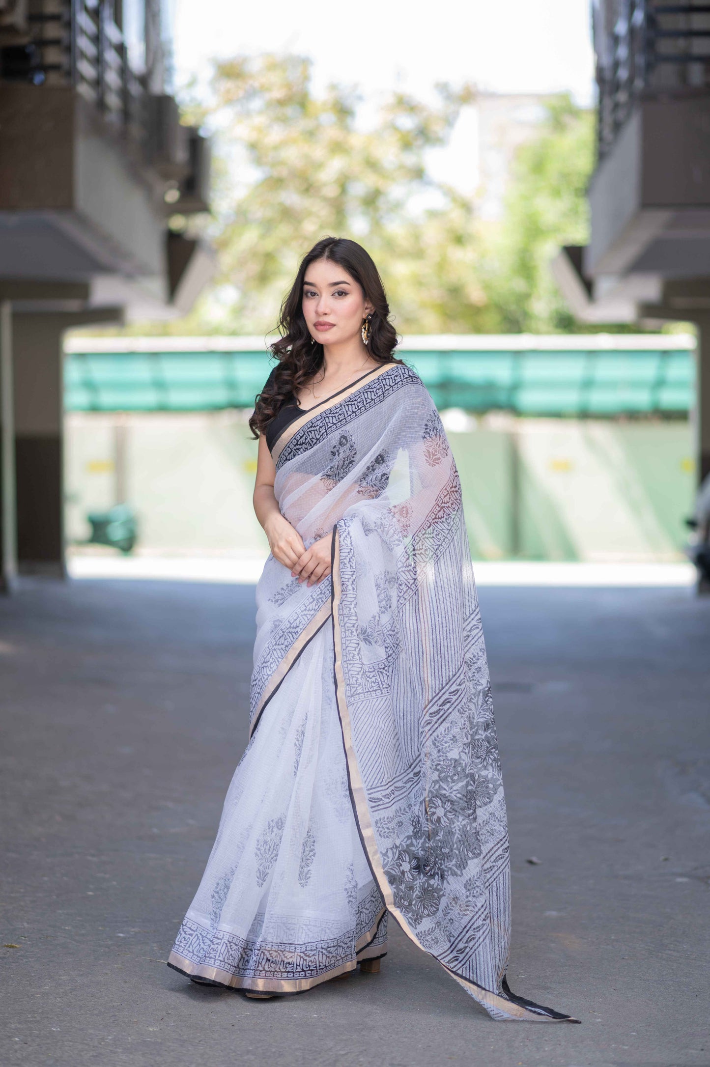 Cloud Bliss - White Kota Doria Saree