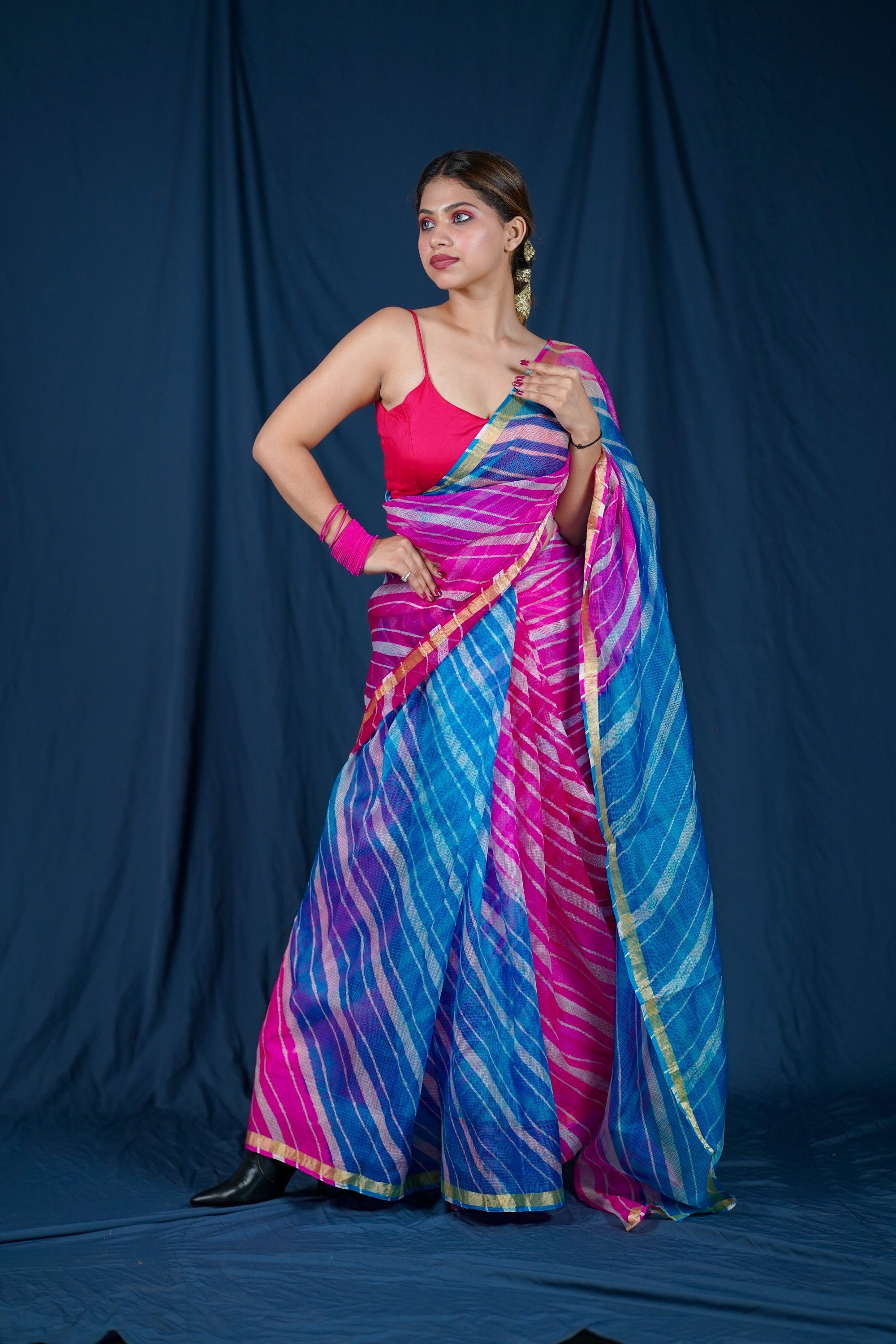 Neela Pardesi - Blue Leheriya Saree