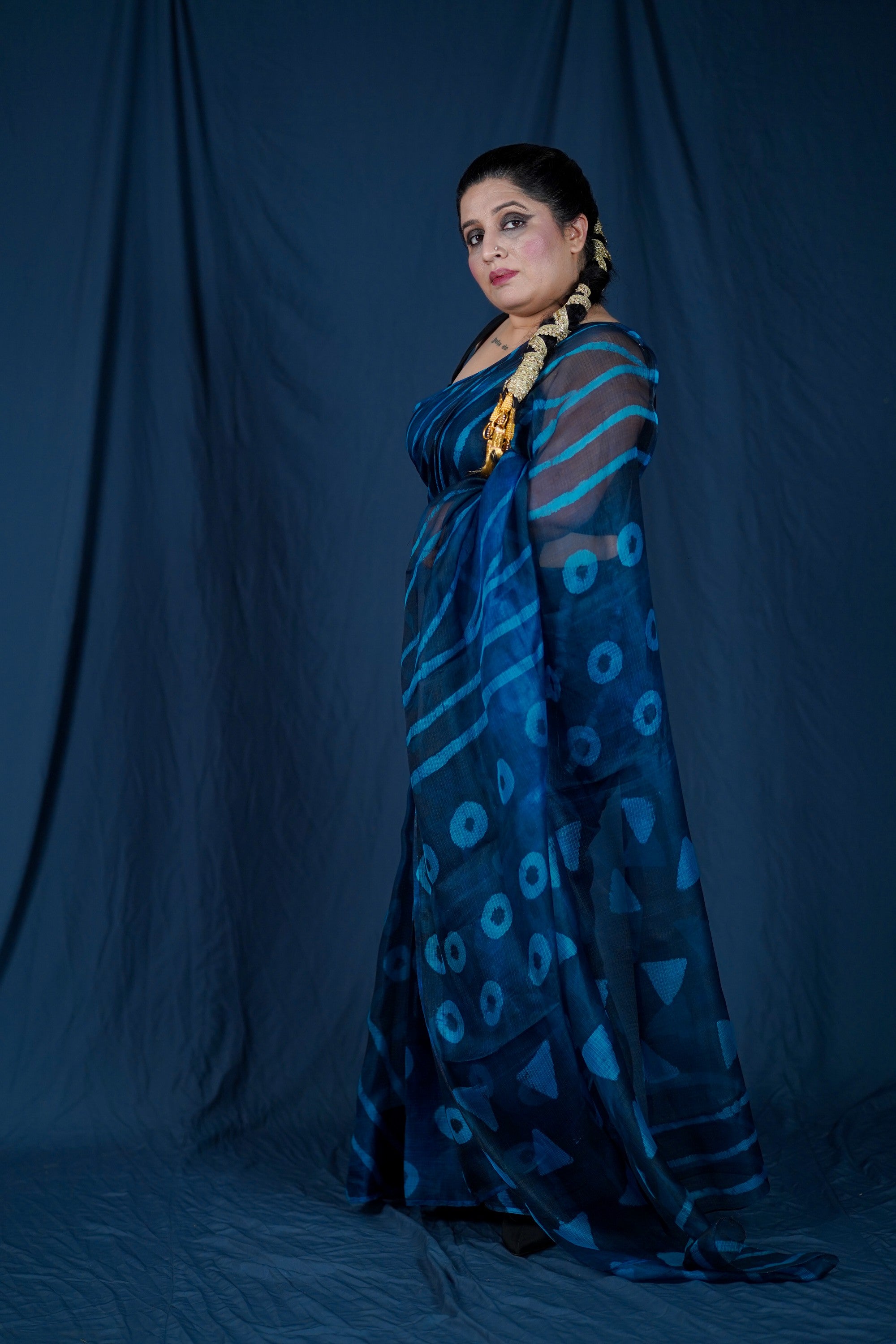 Blue Stripes- Printed Kota Doria Saree