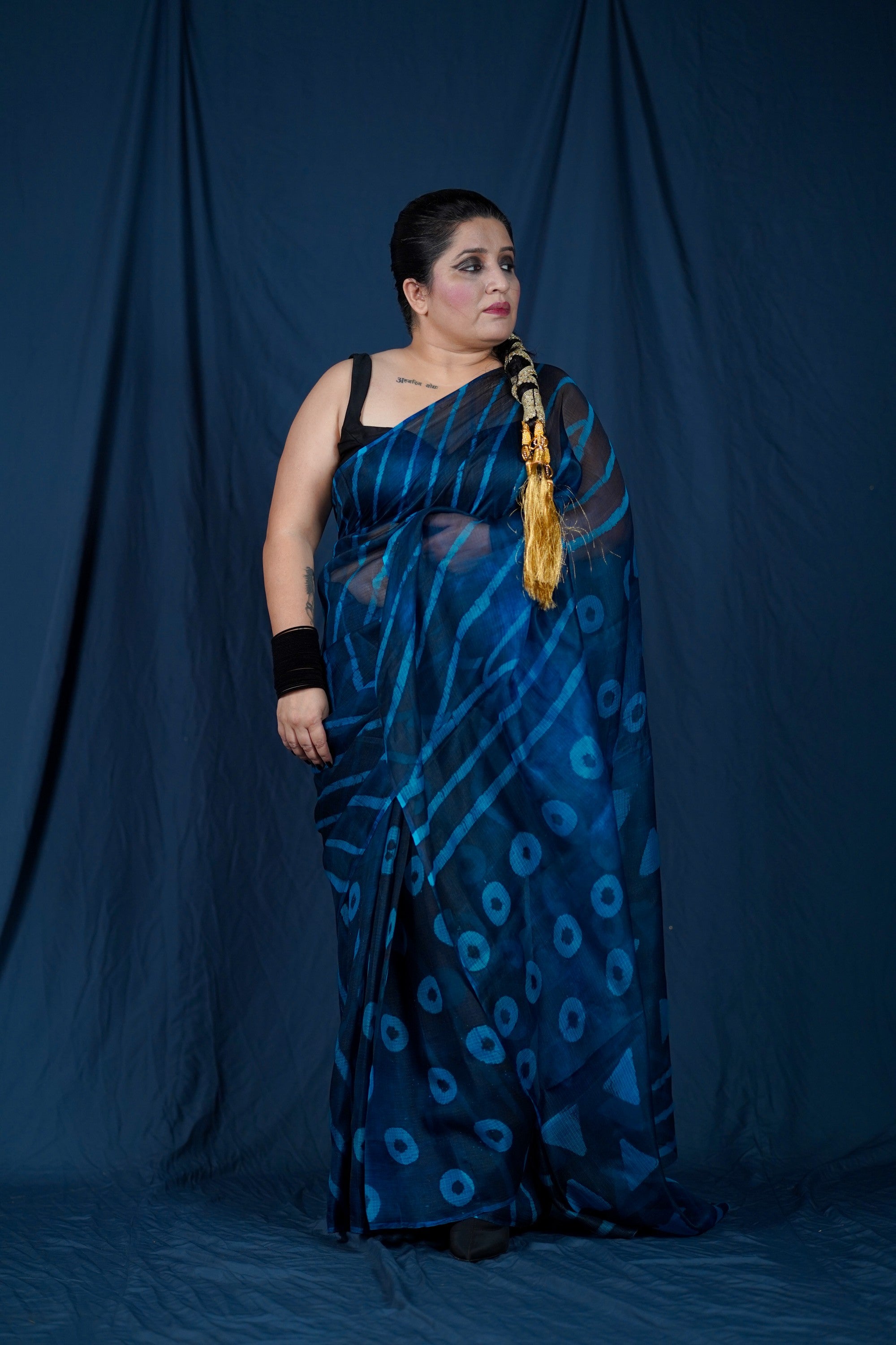Blue Stripes- Printed Kota Doria Saree