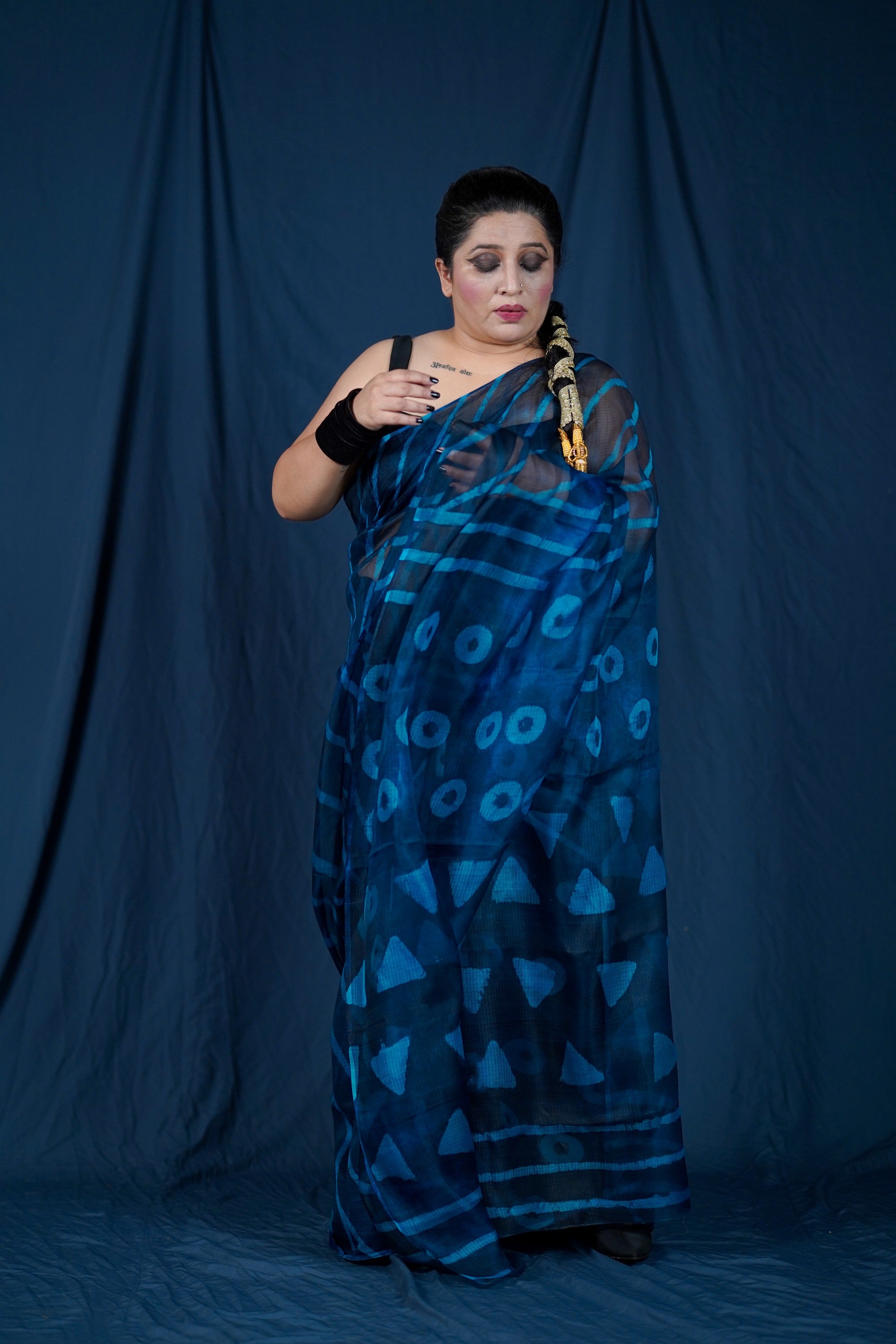 Blue Stripes- Printed Kota Doria Saree