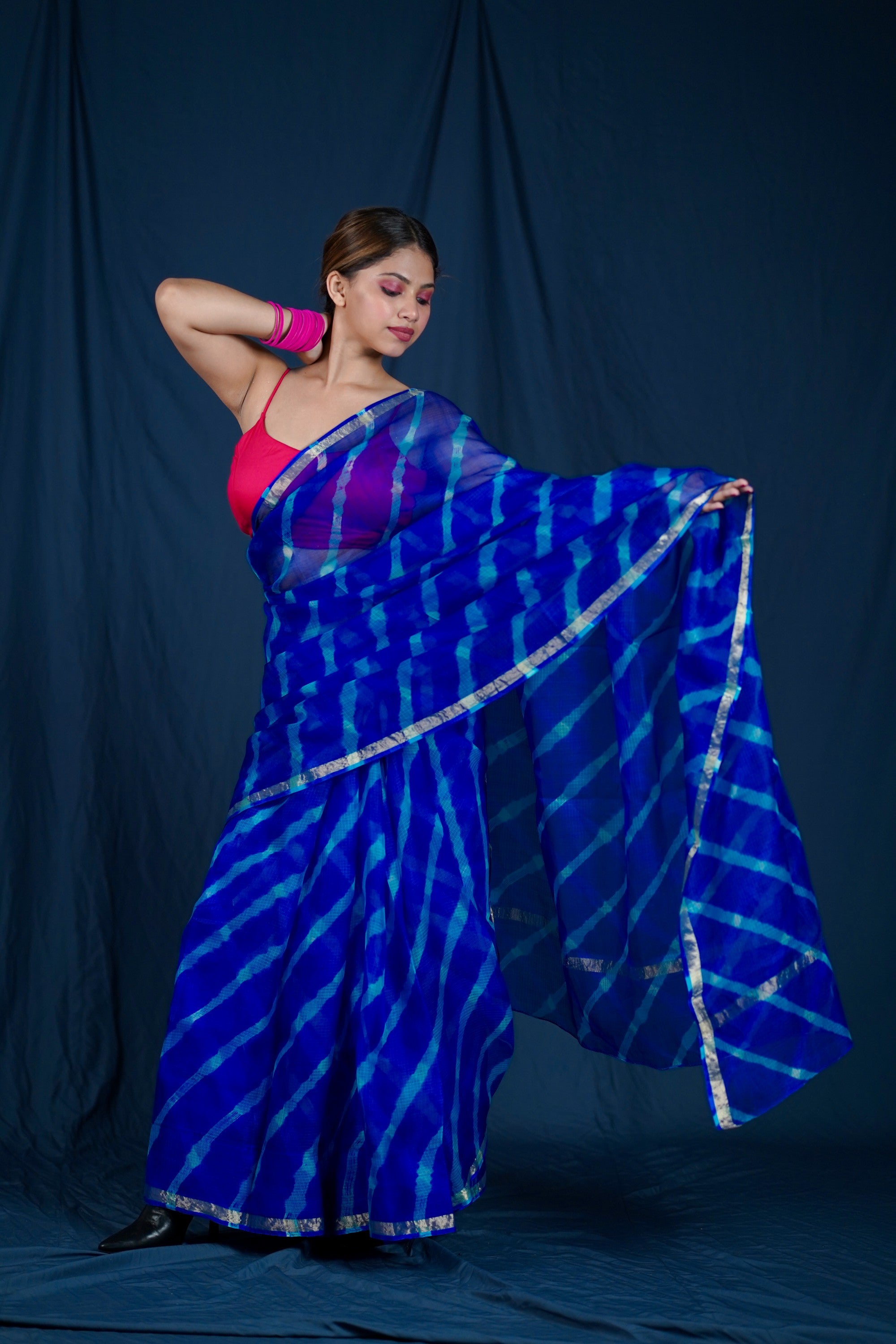 Neeli Kusum - Blue Kota Silk Leheriya Saree