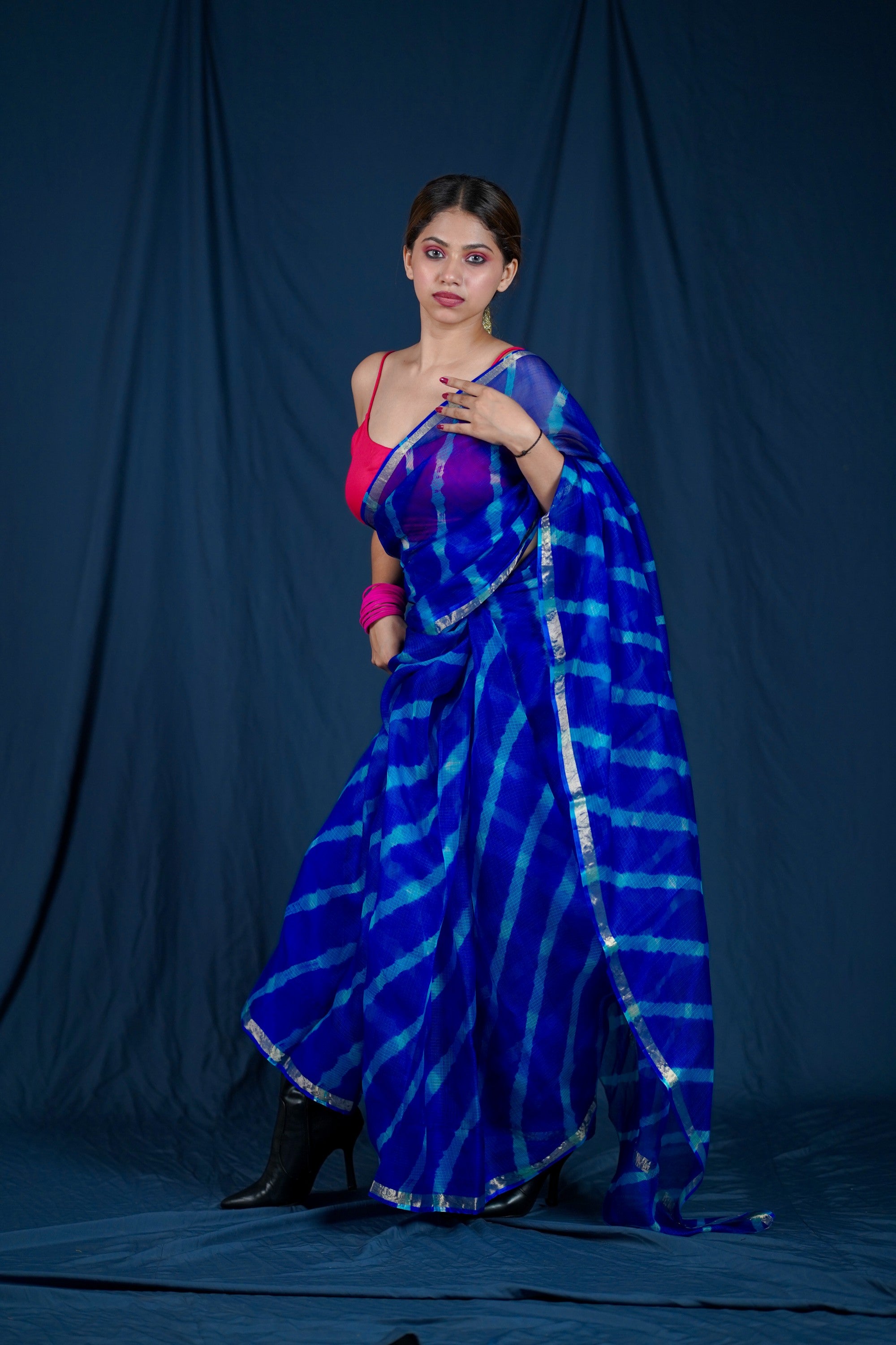 Neeli Kusum - Blue Kota Silk Leheriya Saree