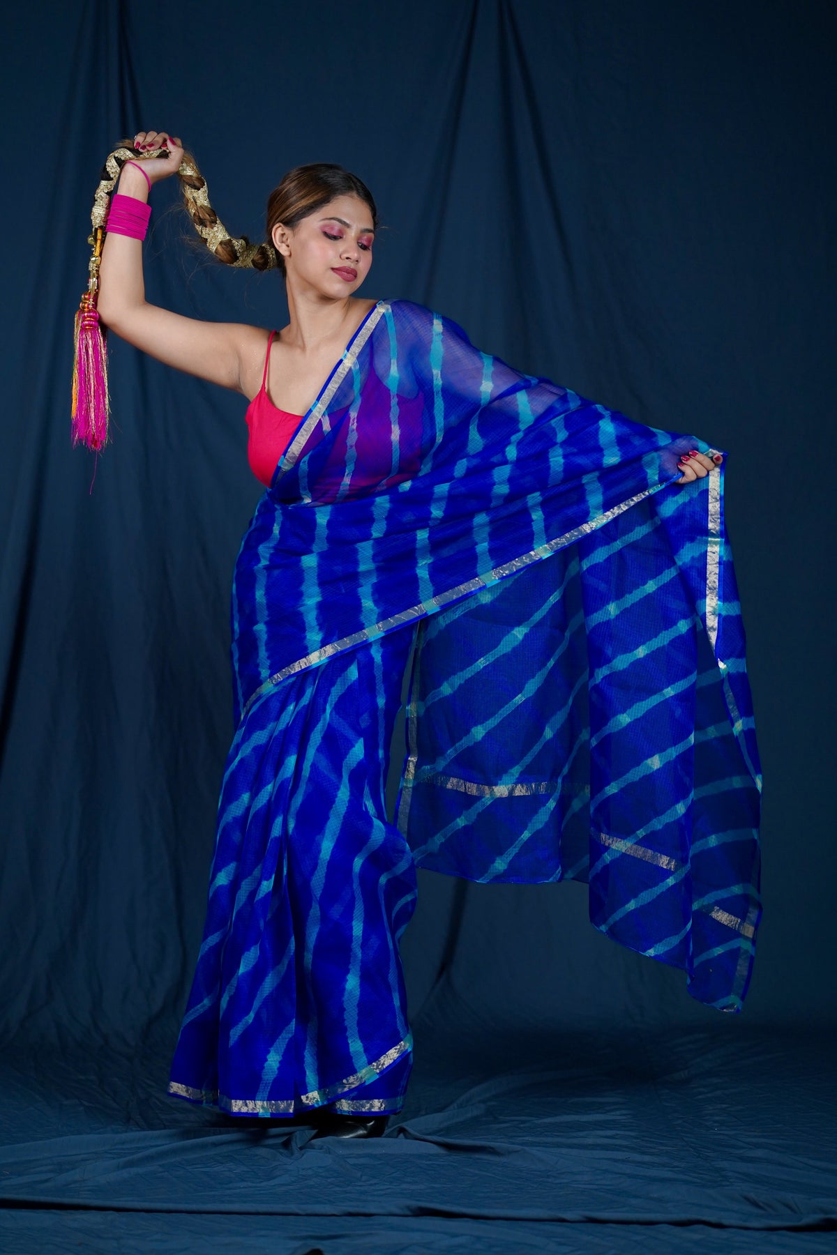 Neeli Kusum - Blue Kota Silk Leheriya Saree
