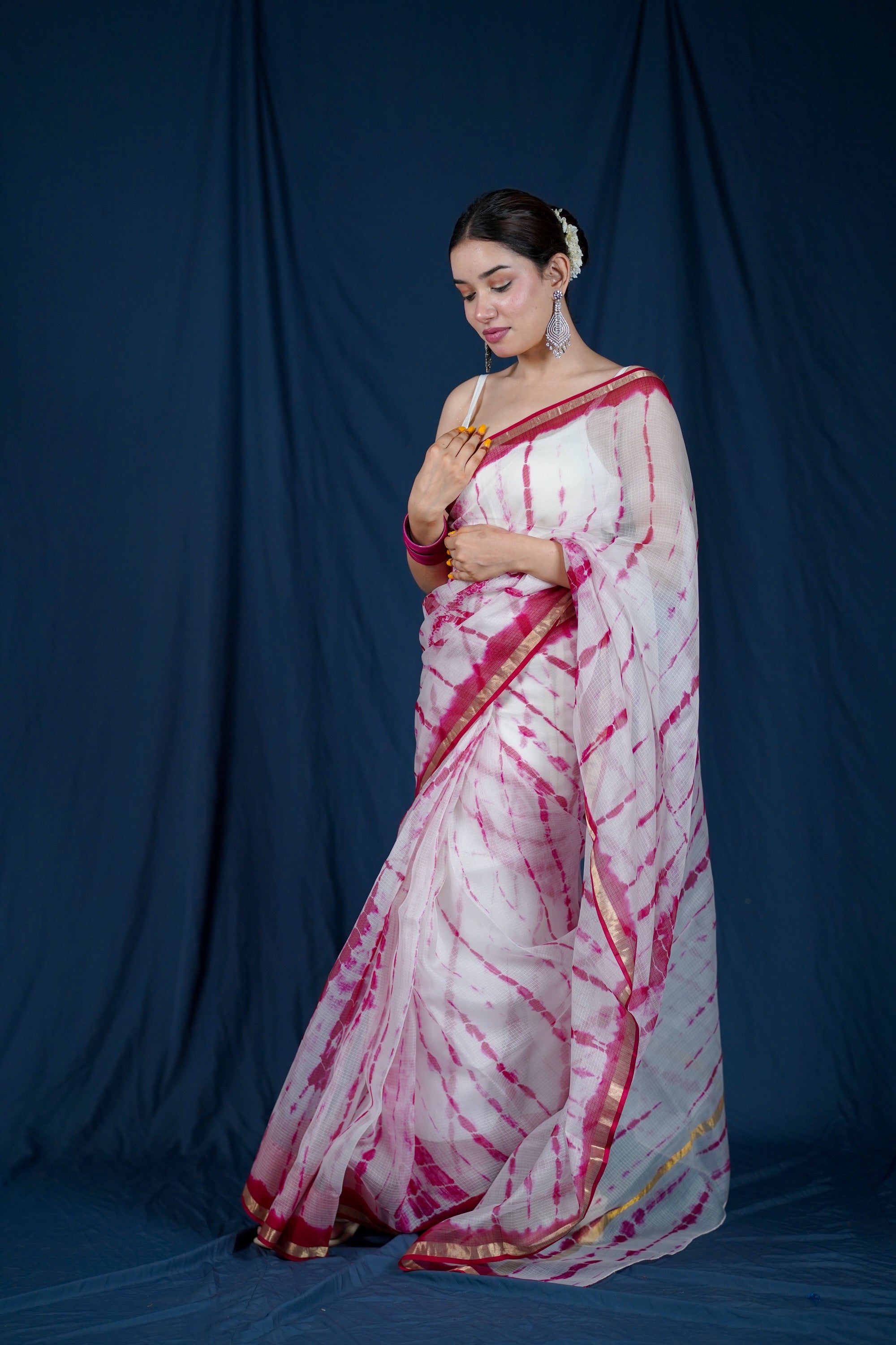 Emerging Waves- White Kota Silk Saree