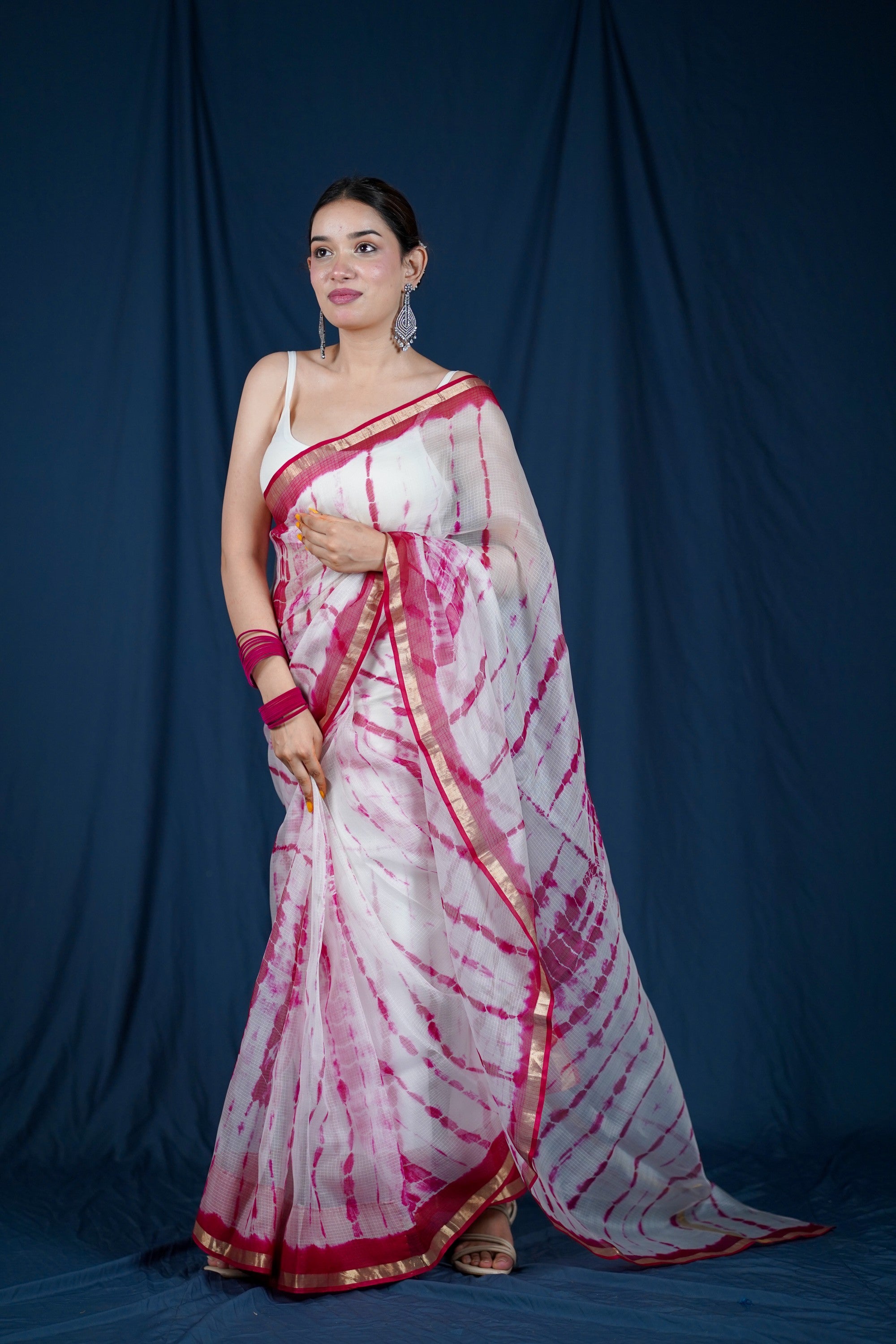 Emerging Waves- White Kota Silk Saree