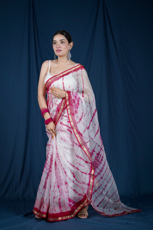 Emerging Waves- White Kota Silk Saree