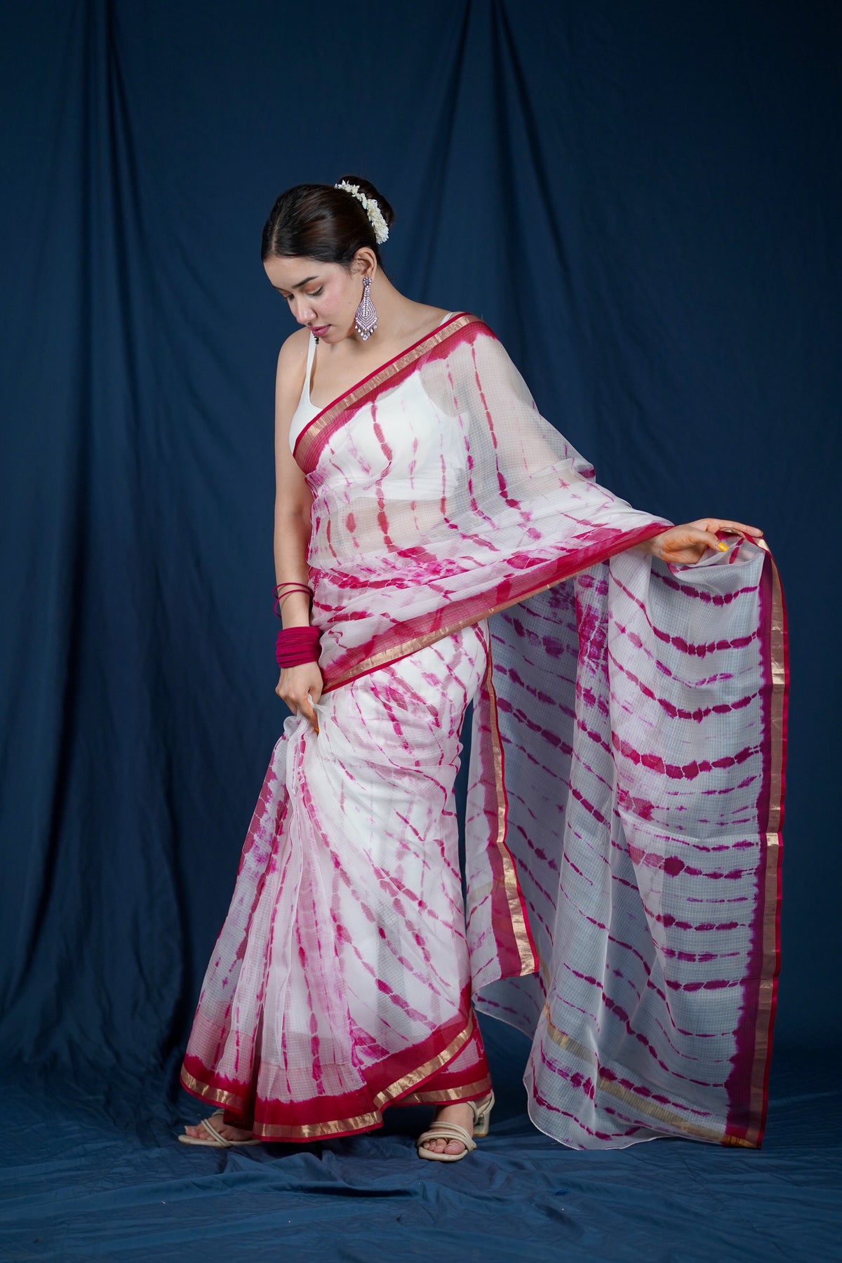 Emerging Waves- White Kota Silk Saree