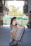 Skyline Elegance - Cream Maheshwari Silk Saree