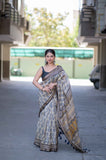 Skyline Elegance - Cream Maheshwari Silk Saree