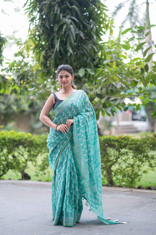 Minty Mirage - Maheshwari Silk Saree