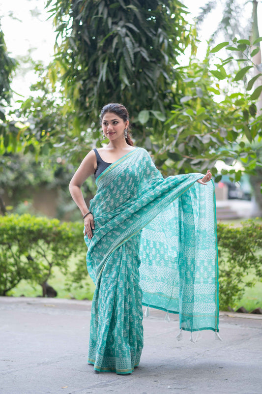 Minty Mirage - Maheshwari Silk Saree