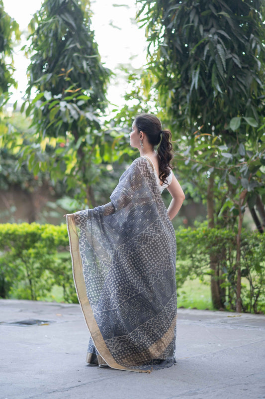 Misty Meadows- Grey Kota Doria Saree