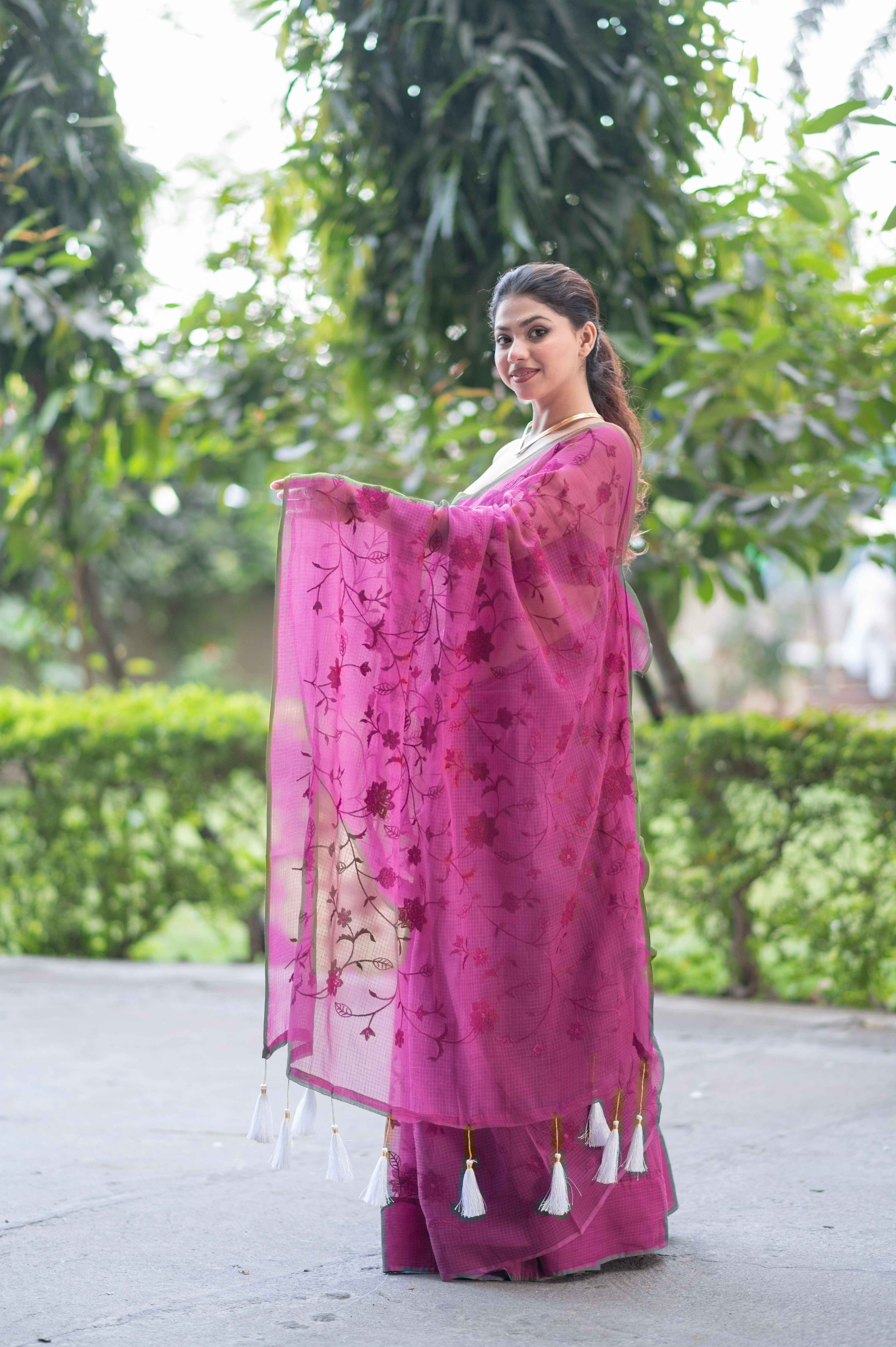 Purple Reign Chic- Kota Doria Saree