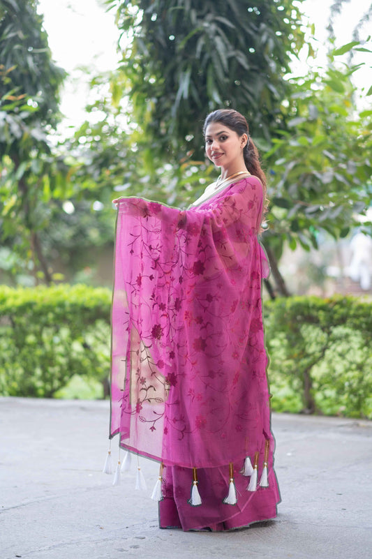 Purple Reign Chic- Kota Doria Saree